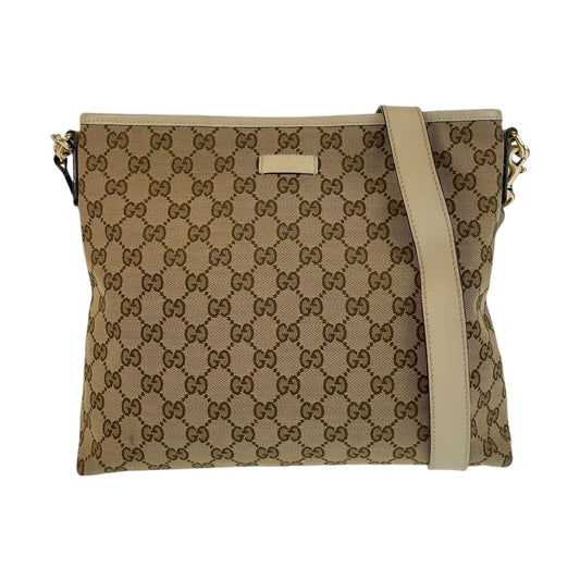 14826
GUCCI グッチ ベージュ ゴールド金具 GGキャンバス / レザー 388924 斜め掛け ショルダーバッグ メッセンジャーバッグ  レディース