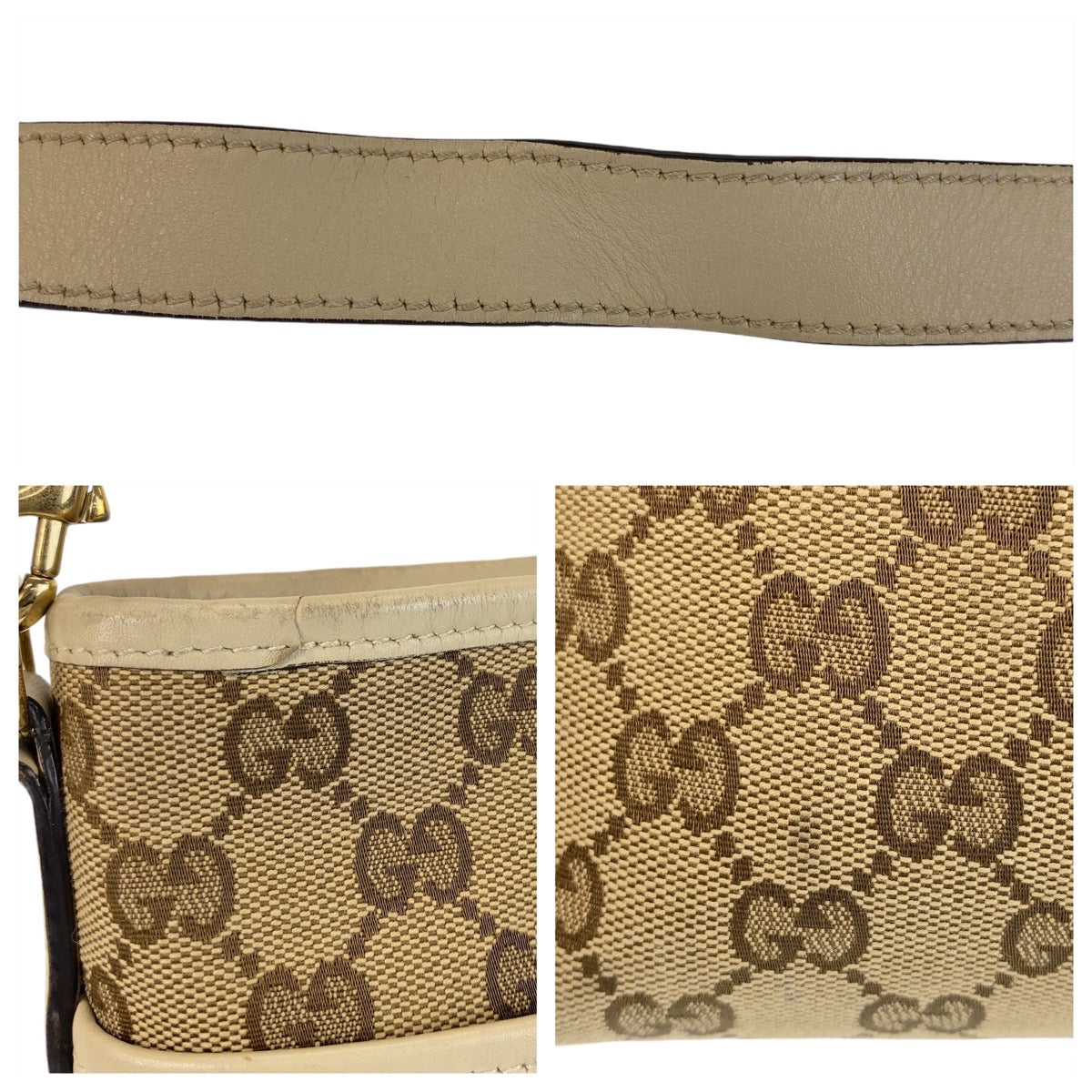 14826
GUCCI グッチ ベージュ ゴールド金具 GGキャンバス / レザー 388924 斜め掛け ショルダーバッグ メッセンジャーバッグ  レディース