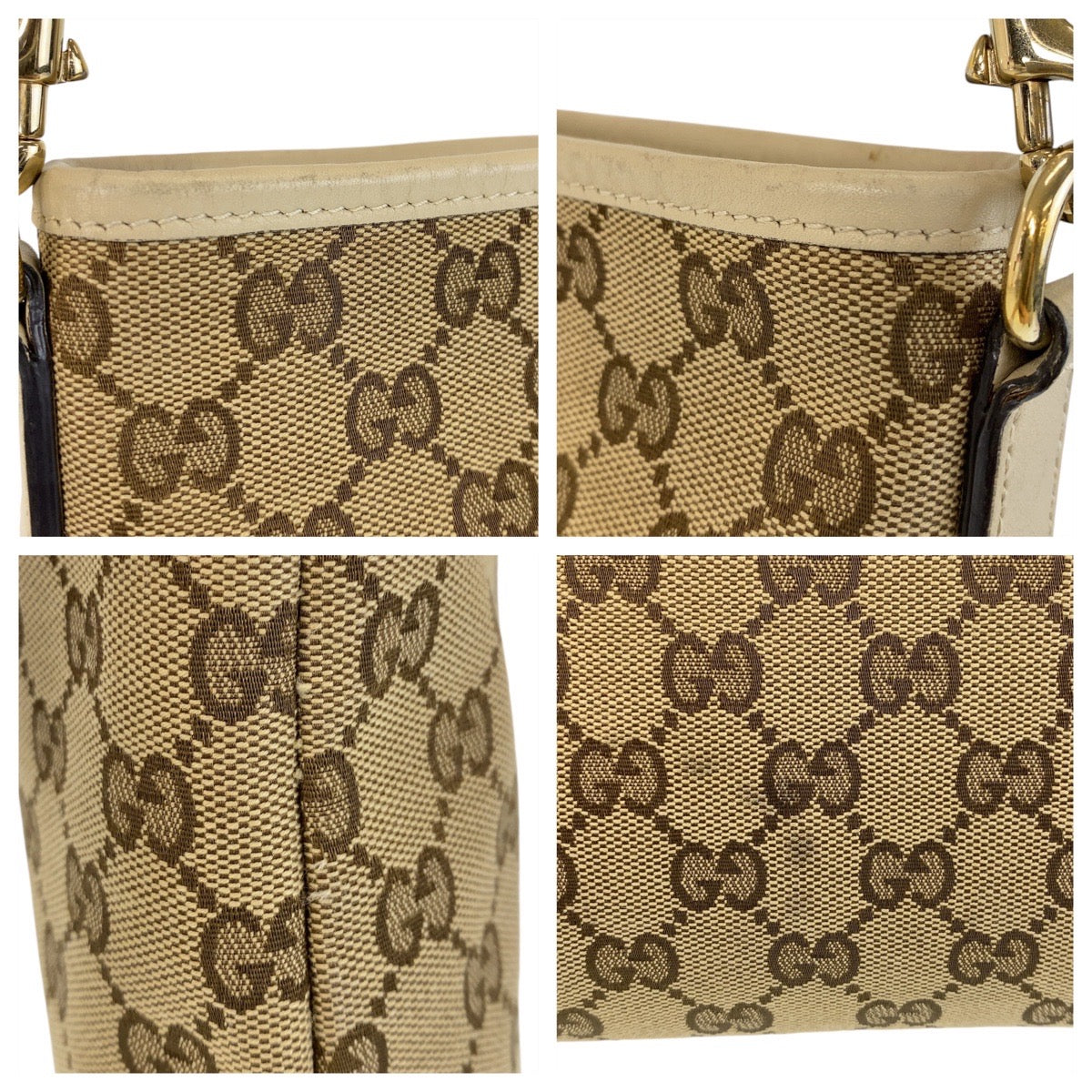 14826
GUCCI グッチ ベージュ ゴールド金具 GGキャンバス / レザー 388924 斜め掛け ショルダーバッグ メッセンジャーバッグ  レディース