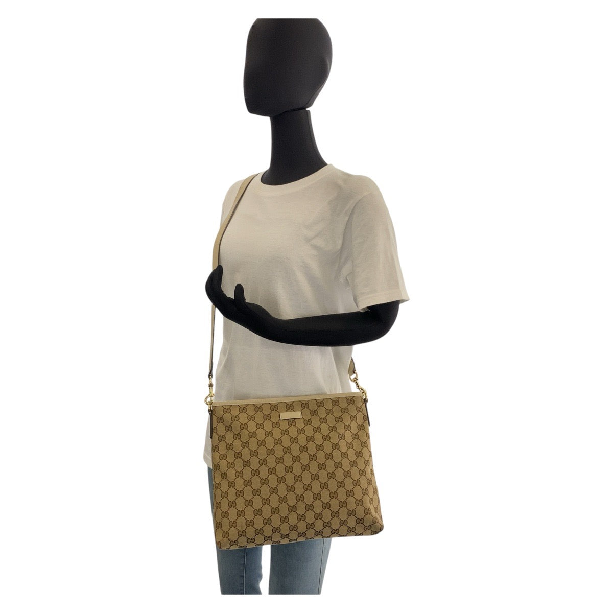 14826
GUCCI グッチ ベージュ ゴールド金具 GGキャンバス / レザー 388924 斜め掛け ショルダーバッグ メッセンジャーバッグ  レディース