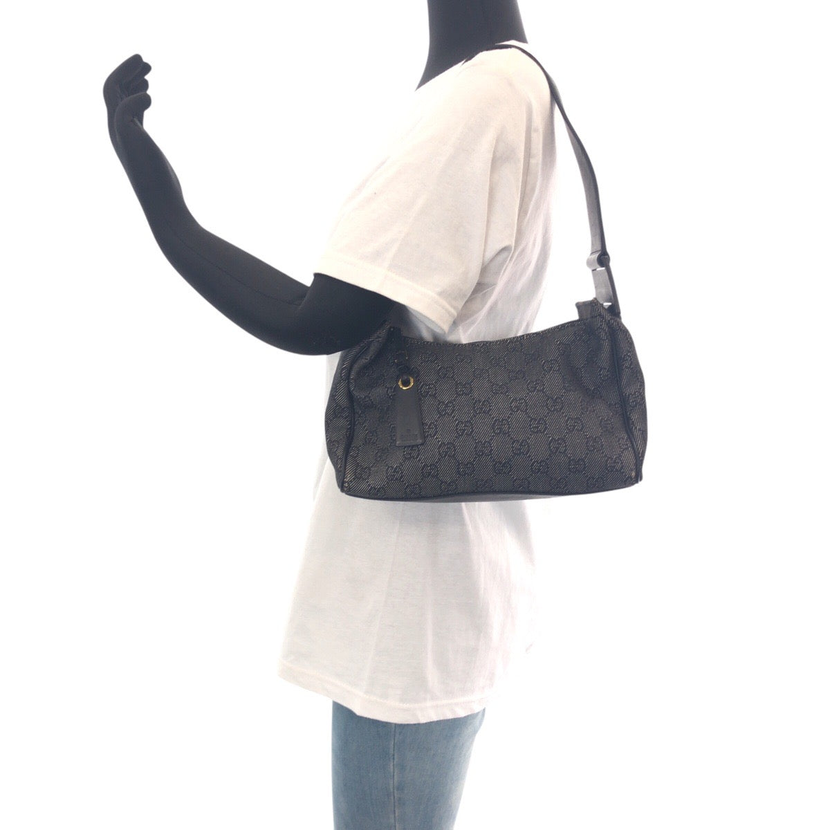 14827
GUCCI グッチ ブラック 黒 ゴールド金具 GGキャンバス / レザー 92699 ショルダーバッグ ハンドバッグ  レディース