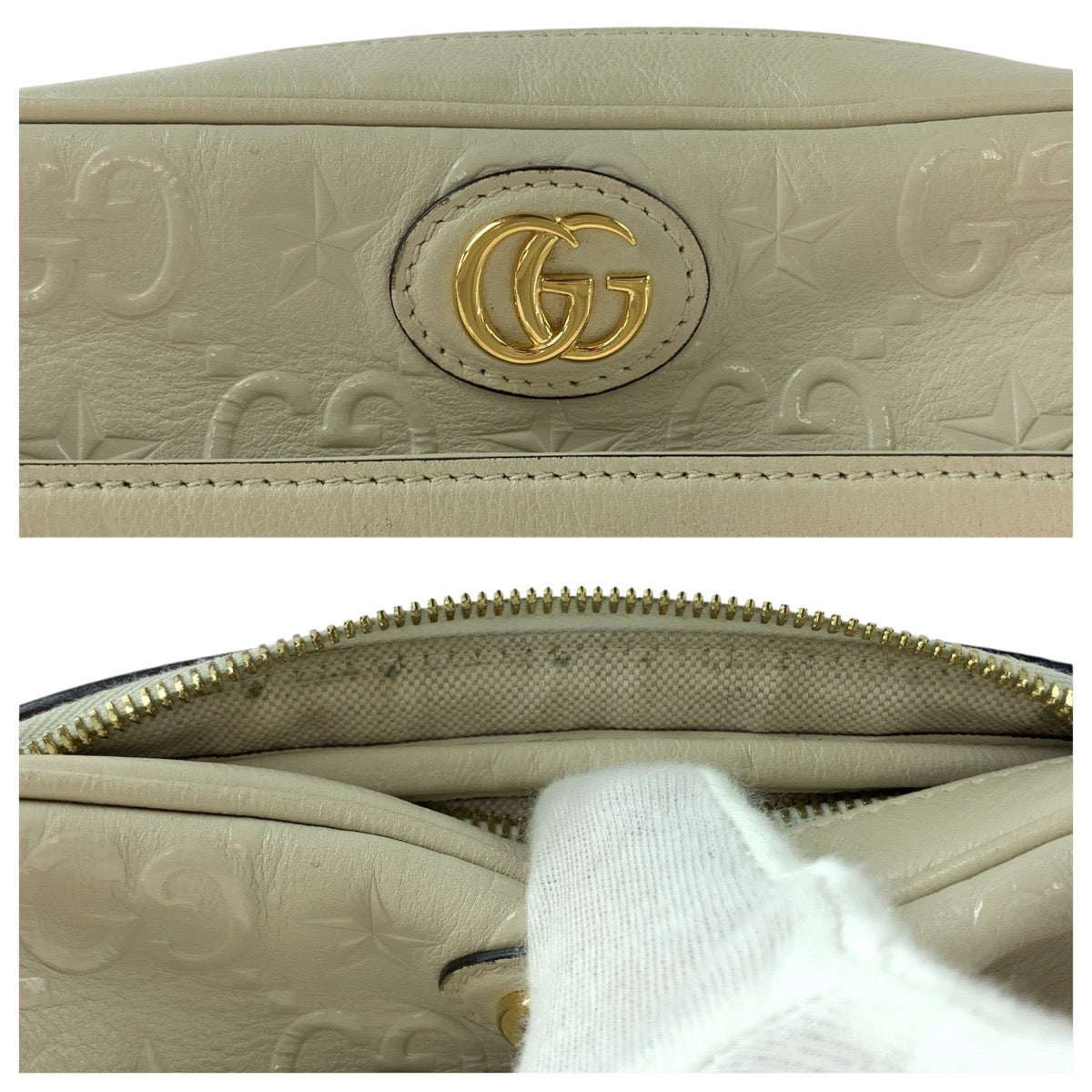 14828
 
GUCCI GG Star White Cream Gold Hardware Leather 675776 Shoulder Bag Camera Bag Women's
