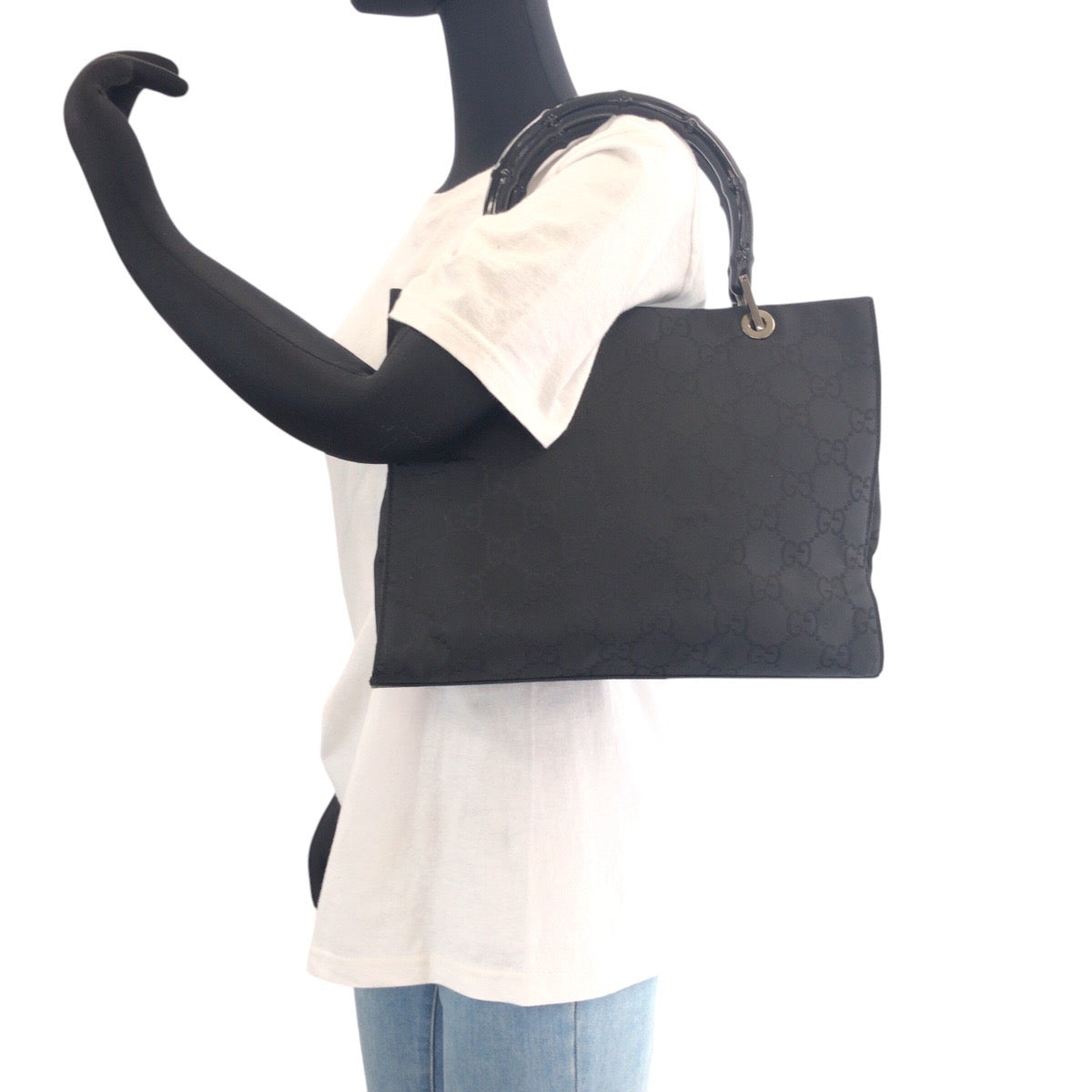 14830
GUCCI グッチ バンブー ブラック 黒 シルバー金具 GGキャンバス 002 1016 トートバッグ ショルダーバッグ  レディース A23