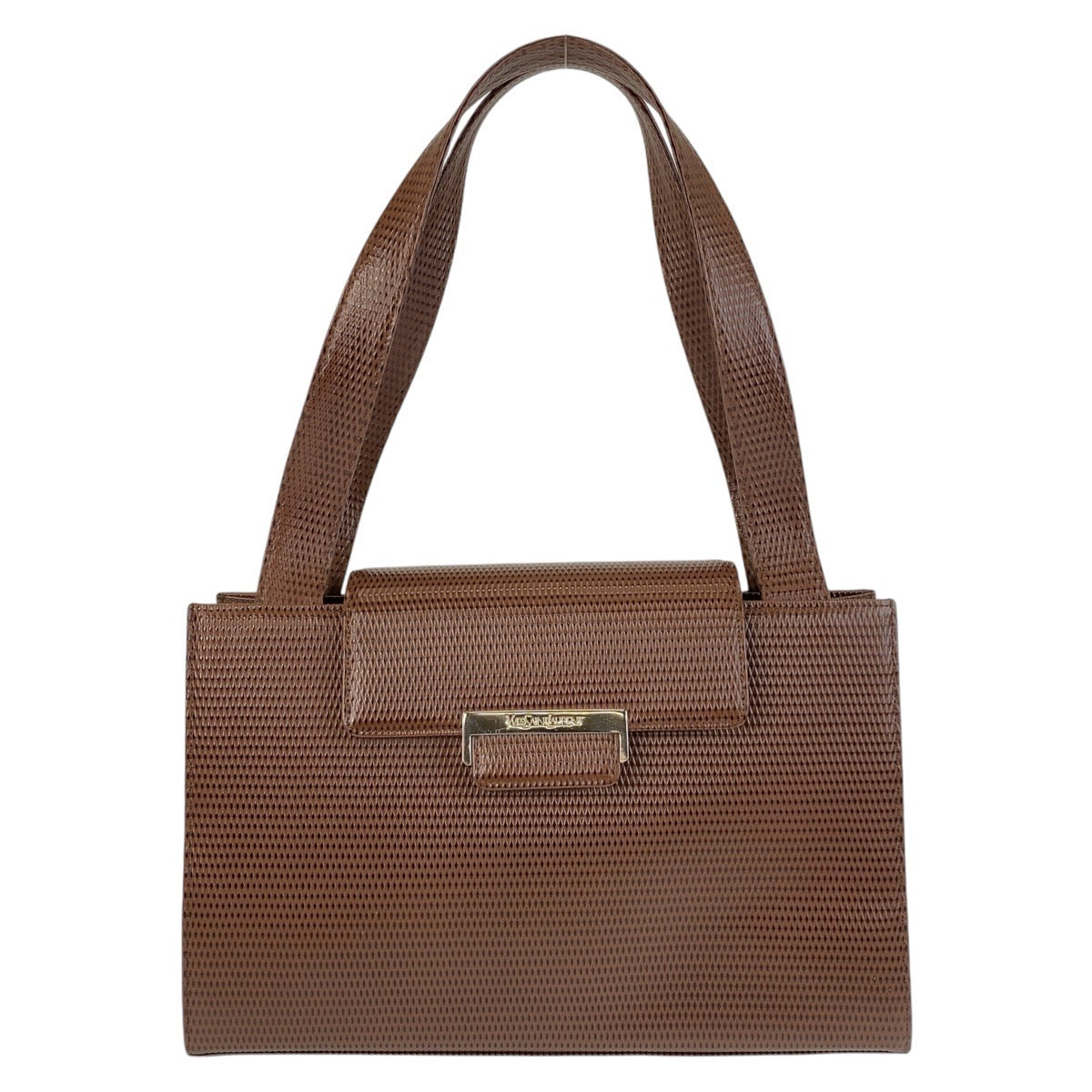 14832
YVES SAINT LAURENT イヴ サンローラン ヴィンテージ YSL ブラウン ゴールド金具 レザー トートバッグ ショルダーバッグ  レディース