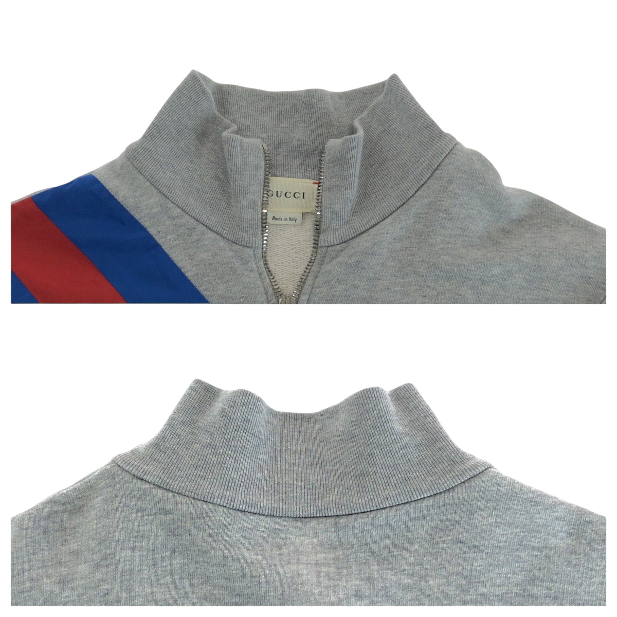 14858
GUCCI グッチ シェリー サイズ12 グレー レッド ブルー シルバー金具 コットン スウェット ブルゾン ジップアップ  キッズ A33