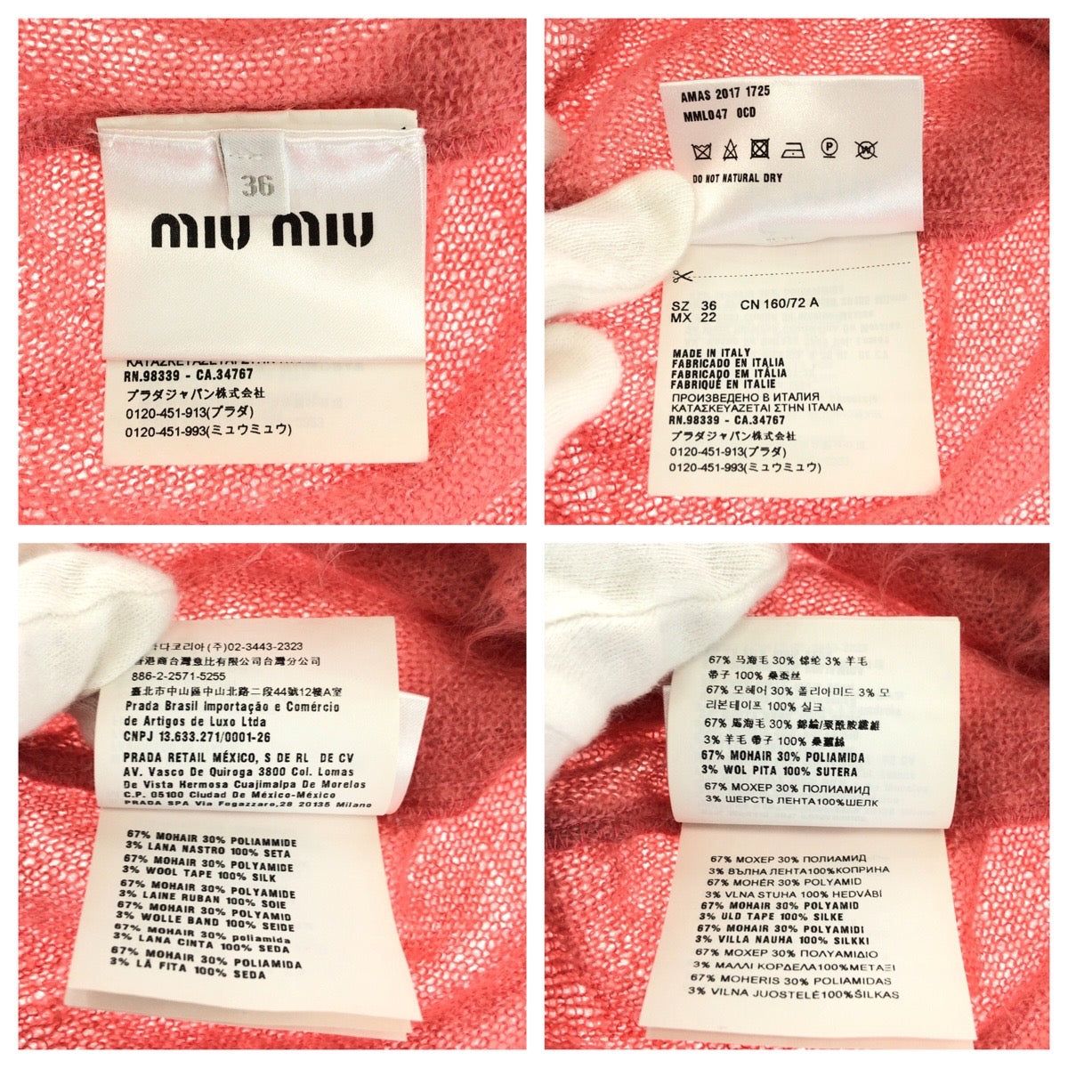 14835
MIUMIU ミュウミュウ リボン サイズ36 ピンク ブラック ウール セーター ニット レディース A21