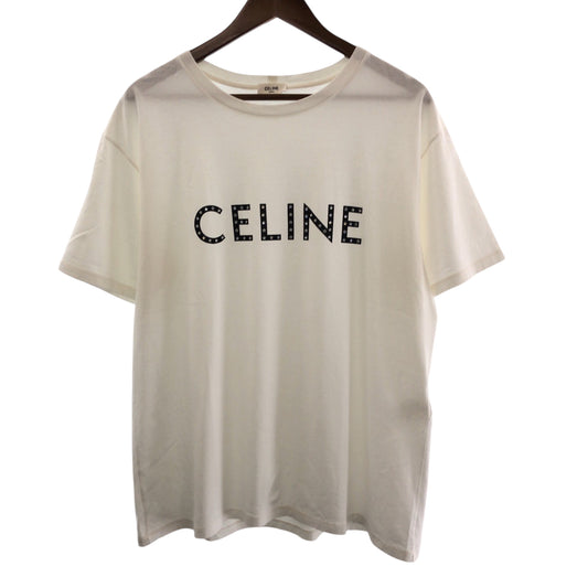 14844
CELINE セリーヌ ロゴ ラインストーン サイズL ホワイト ブラック コットン 2X47F671Q 半袖Tシャツ カットソー  メンズ A41