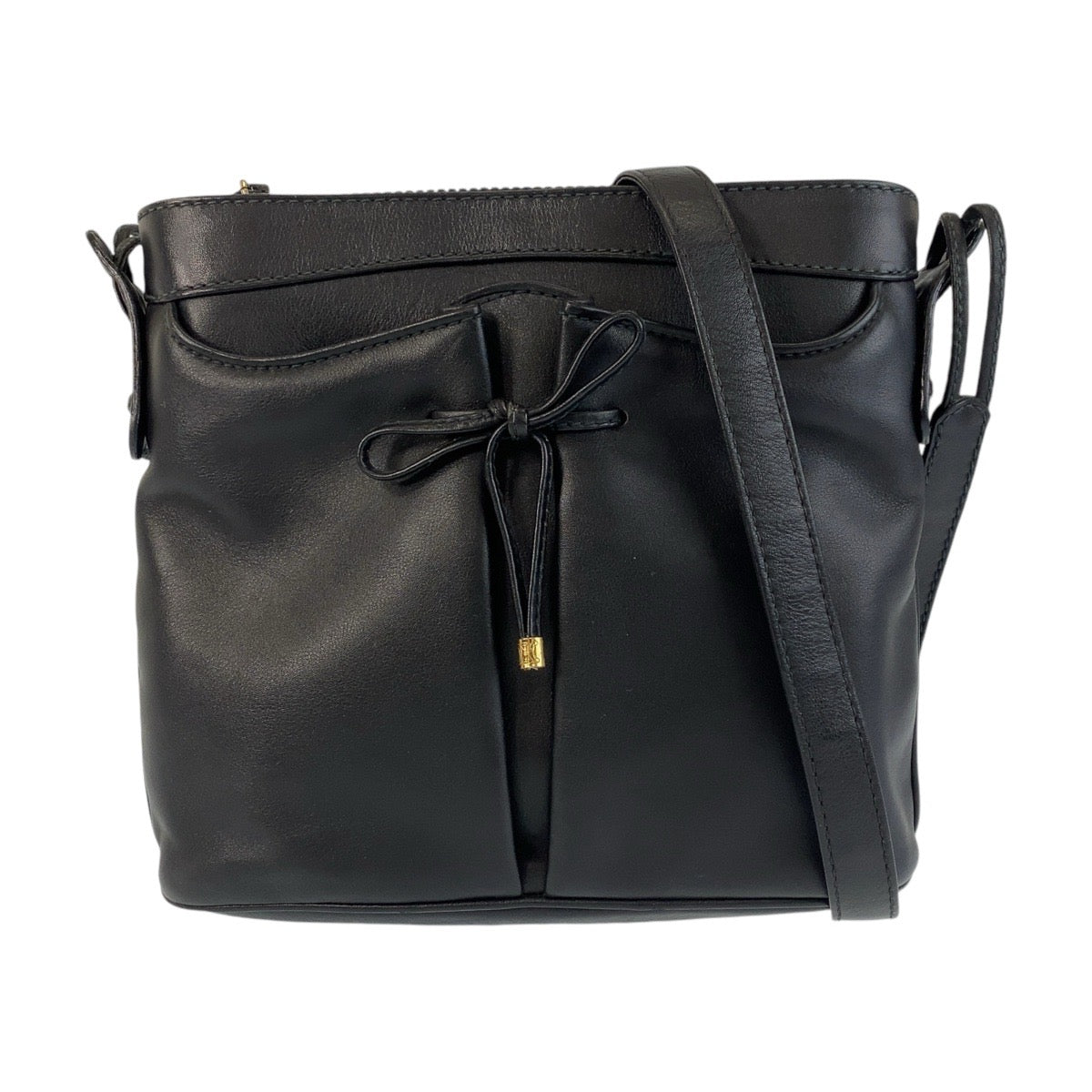 14846
CELINE セリーヌ ヴィンテージ ブラック 黒 ゴールド金具 レザー 斜め掛け ショルダーバッグ ポシェット  レディース A