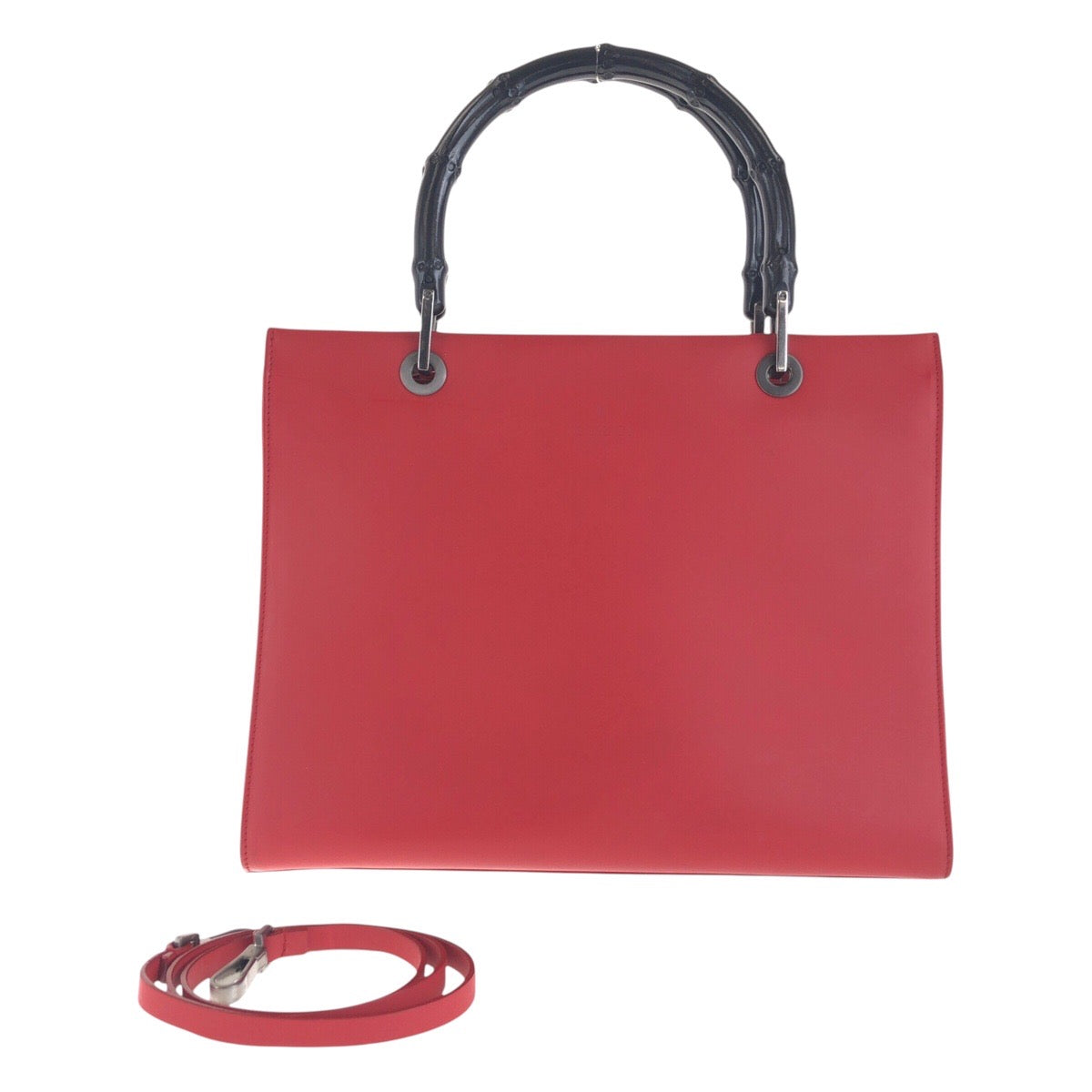 14848
 GUCCI Bamboo Red Black Leather 012 1016 Tote Bag Shoulder Bag 2WAY Women's