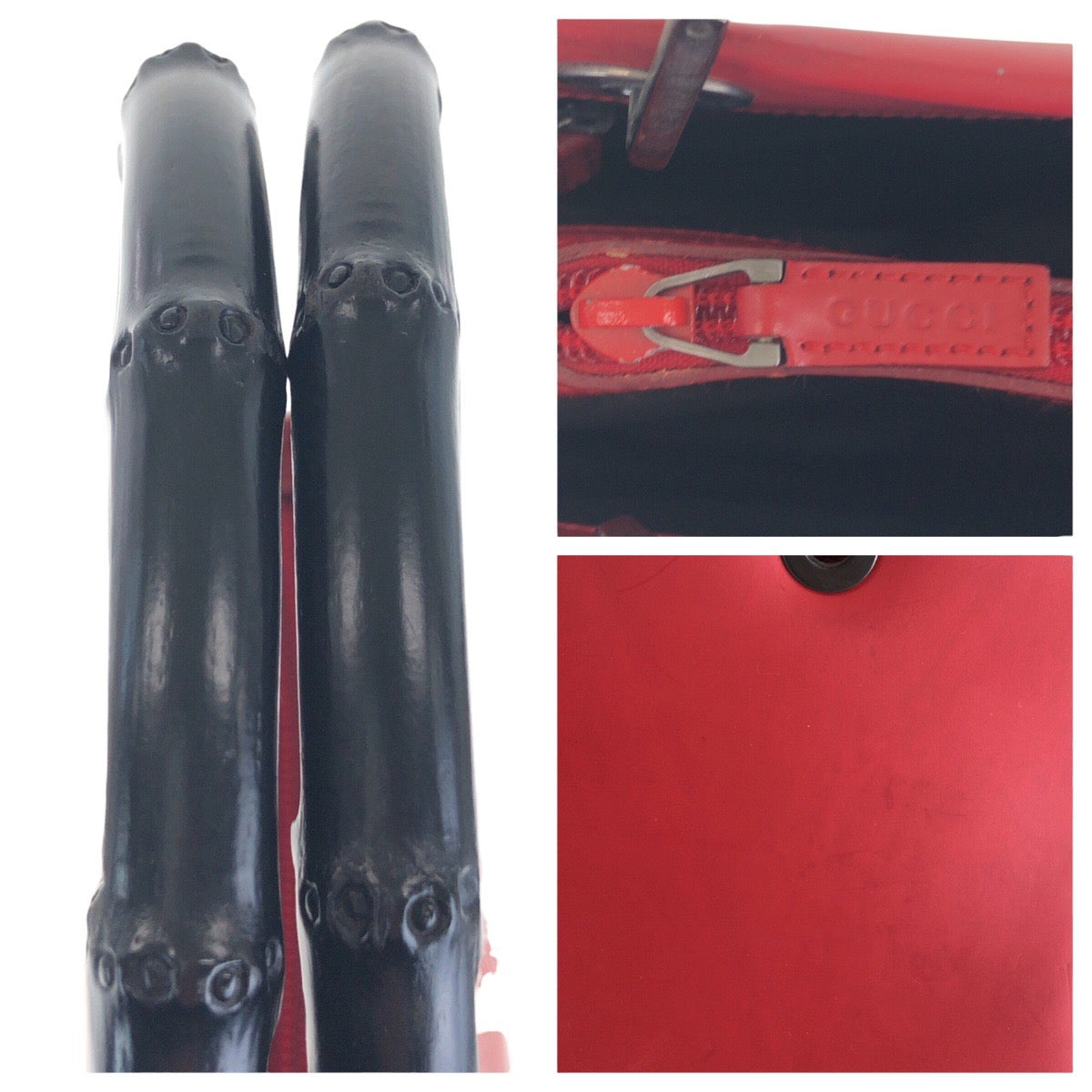 14848
 GUCCI Bamboo Red Black Leather 012 1016 Tote Bag Shoulder Bag 2WAY Women's