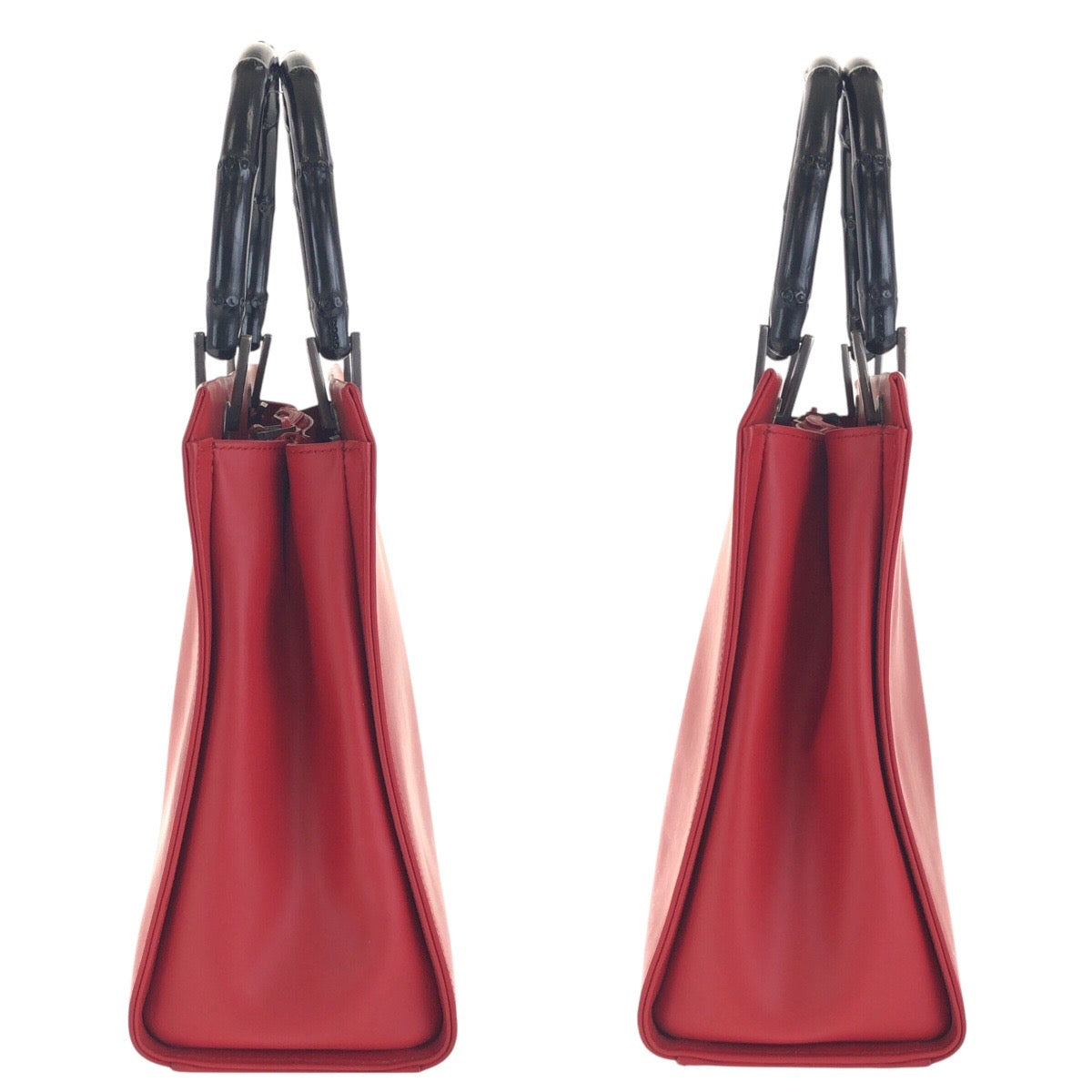 14848
 GUCCI Bamboo Red Black Leather 012 1016 Tote Bag Shoulder Bag 2WAY Women's