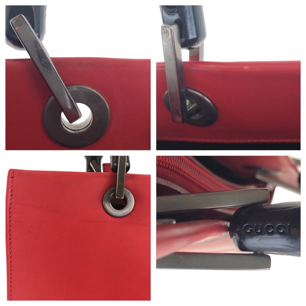 14848
 GUCCI Bamboo Red Black Leather 012 1016 Tote Bag Shoulder Bag 2WAY Women's