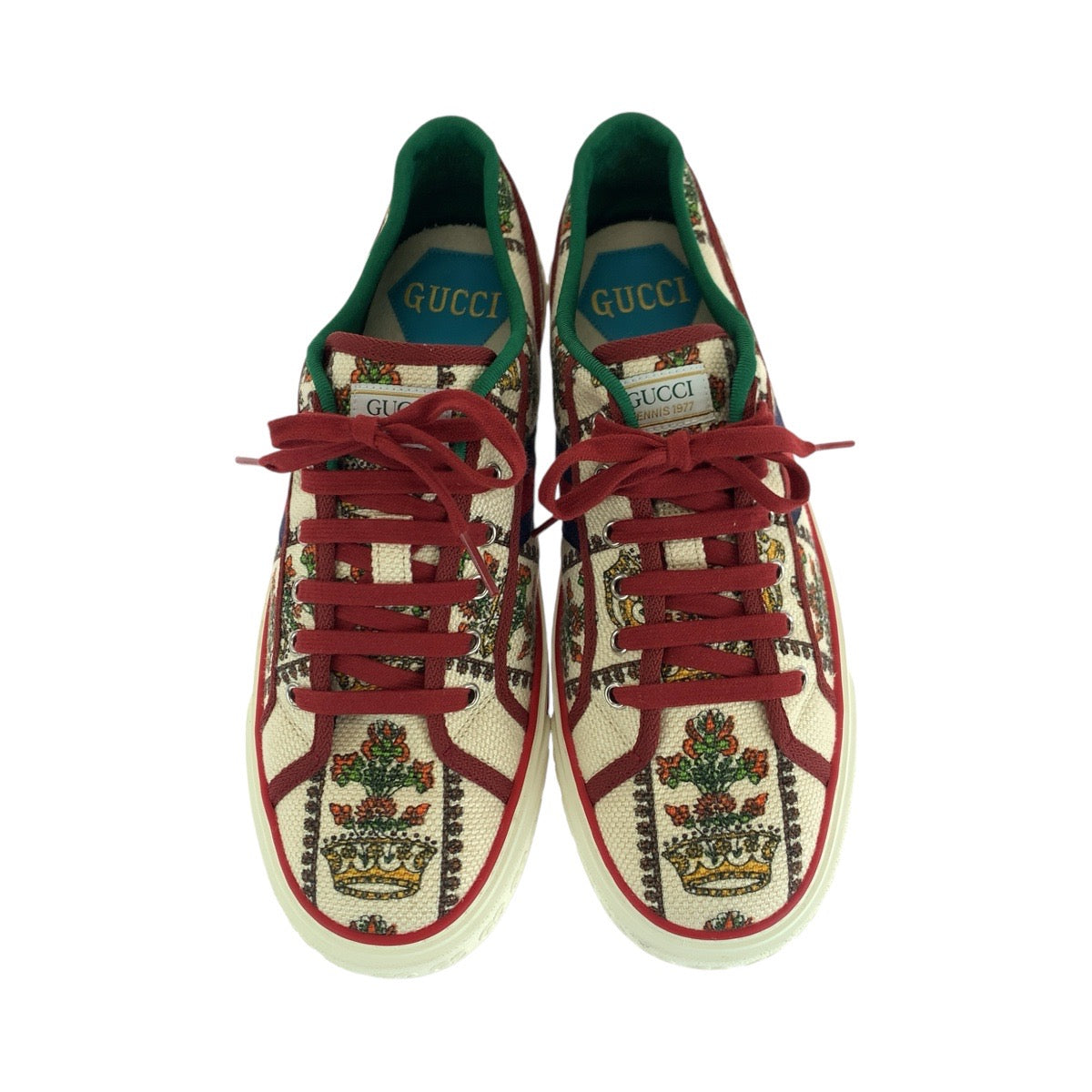 14857
GUCCI グッチ テニス シェリーライン 100周年記念 ホワイト マルチカラー シルバー金具 キャンバス スニーカー  メンズ S26