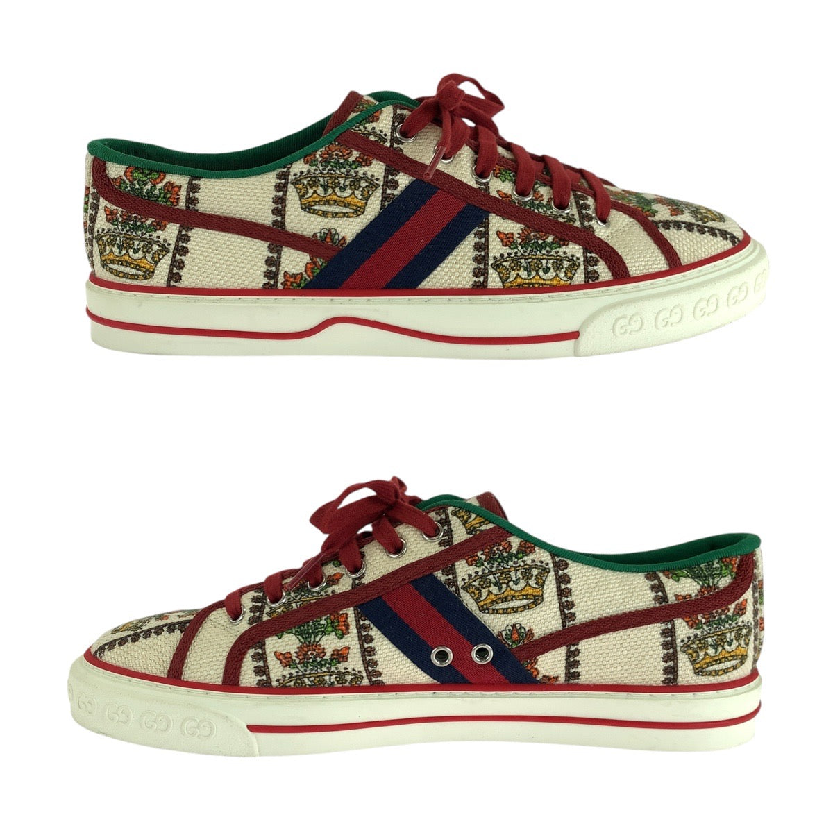 14857
GUCCI グッチ テニス シェリーライン 100周年記念 ホワイト マルチカラー シルバー金具 キャンバス スニーカー  メンズ S26