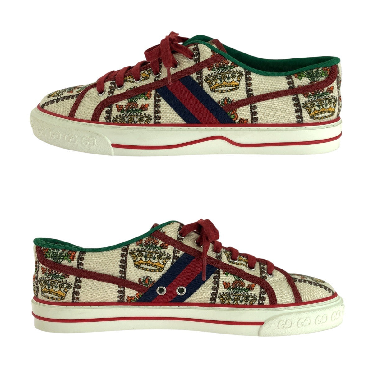 14857
GUCCI グッチ テニス シェリーライン 100周年記念 ホワイト マルチカラー シルバー金具 キャンバス スニーカー  メンズ S26