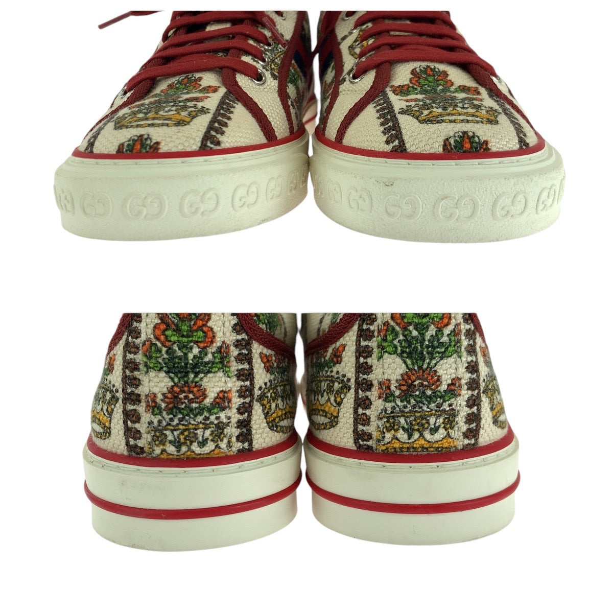 14857
GUCCI グッチ テニス シェリーライン 100周年記念 ホワイト マルチカラー シルバー金具 キャンバス スニーカー  メンズ S26