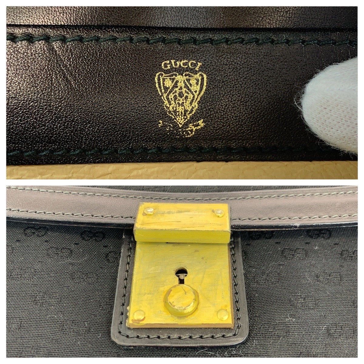 14863
GUCCI グッチ ヴィンテージ オールドグッチ マイクロGG ブラック 黒 ゴールド金具 キャンバス / レザー クラッチバッグ セカンドバッグ 男女兼用  レディース