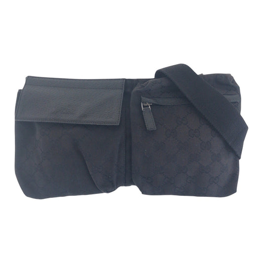 14864
GUCCI グッチ ブラック 黒 シルバー金具 GGキャンバス / レザー 28566 ボディバッグ ウエストポーチ バムバッグ  メンズ