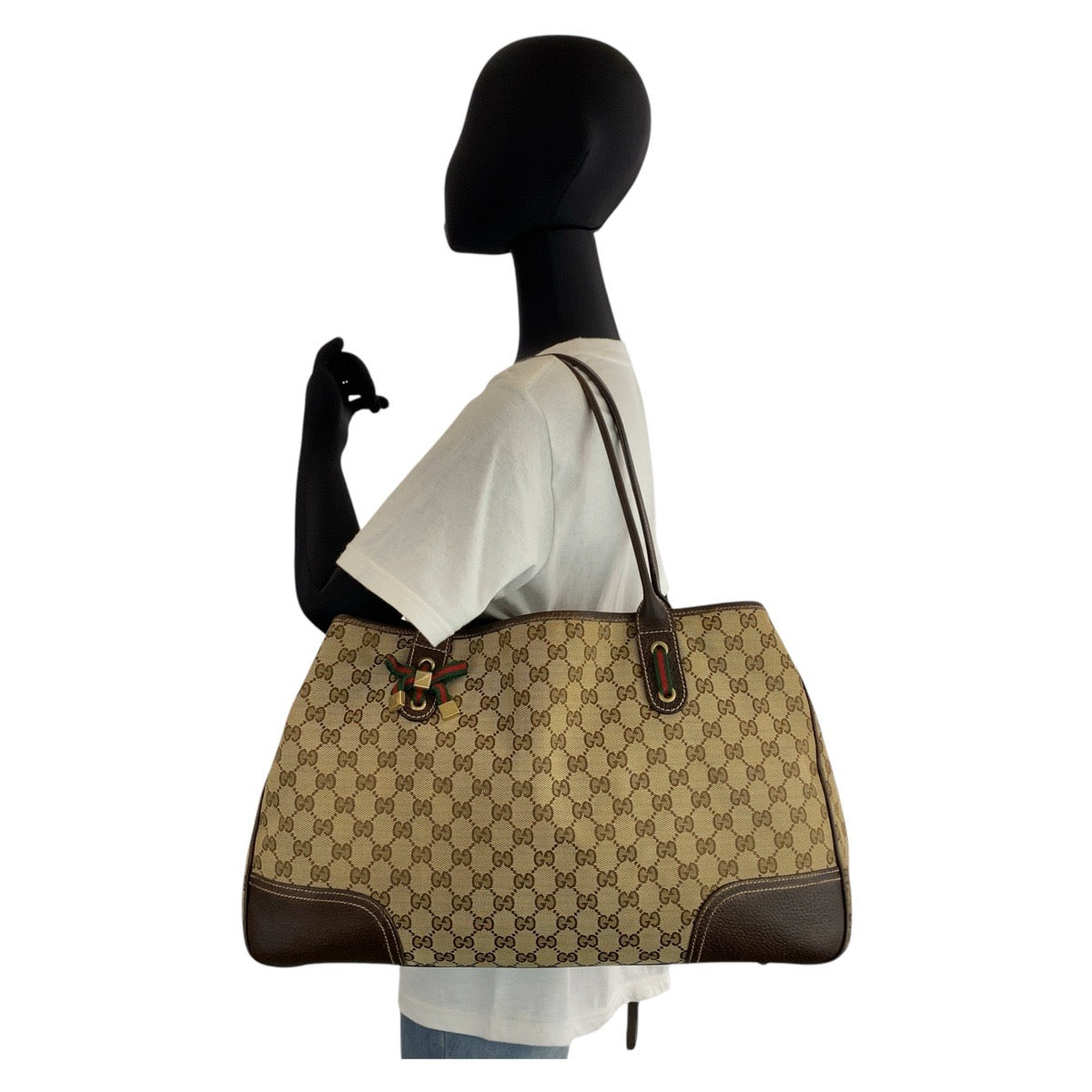 14865
GUCCI グッチ シェリーライン プリンシー ベージュ ブラウン ゴールド金具 GGキャンバス / レザー 161719 トートバッグ ショルダーバッグ  レディース