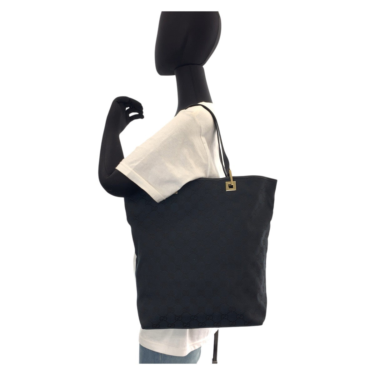 14867
GUCCI グッチ ブラック 黒 ゴールド金具 GGキャンバス / レザー 002 1098 トートバッグ ショルダーバッグ  レディース