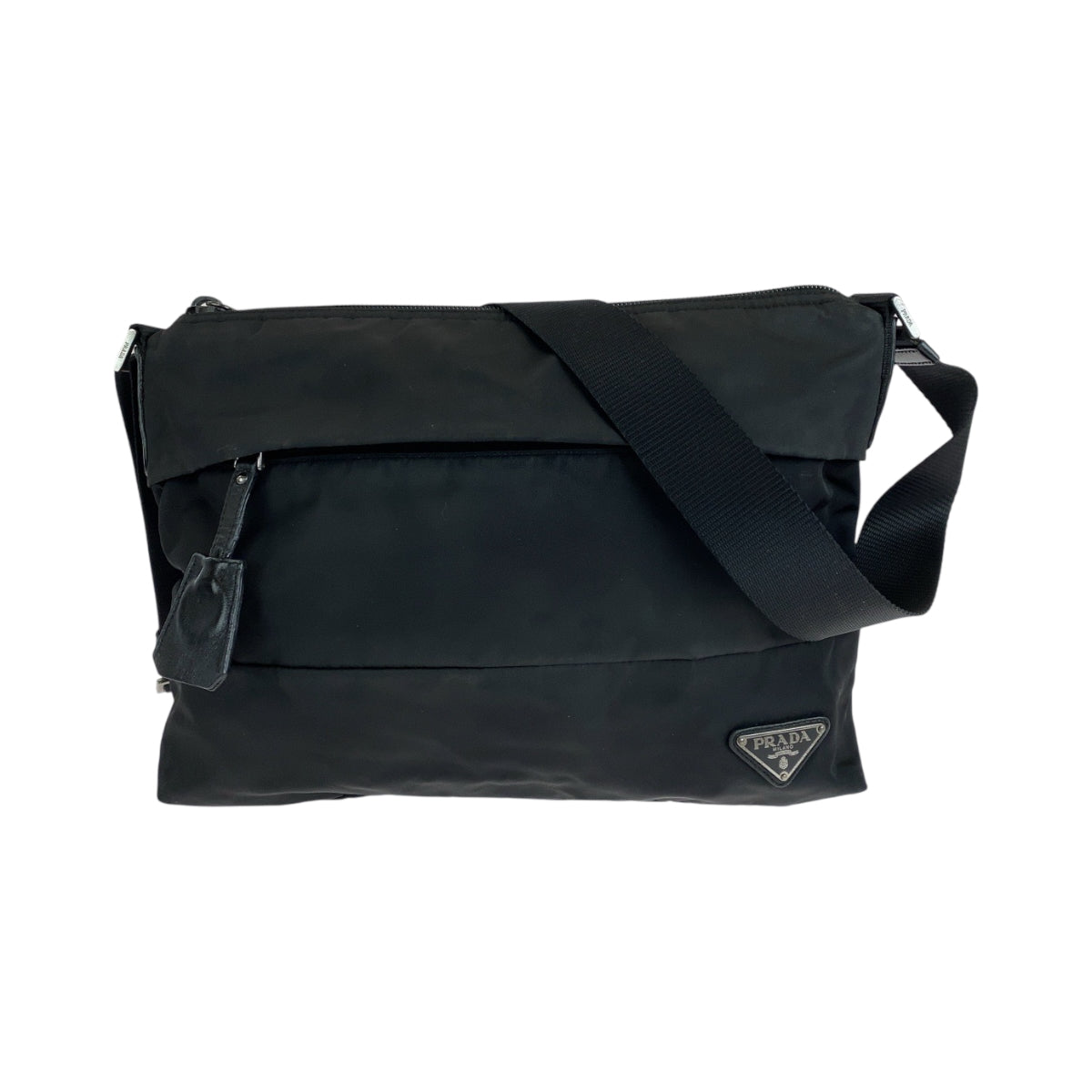 14868
PRADA プラダ テスート 三角ロゴプレート ブラック 黒 シルバー金具 BT0740 ショルダーバッグ ポシェット 男女兼用  メンズ