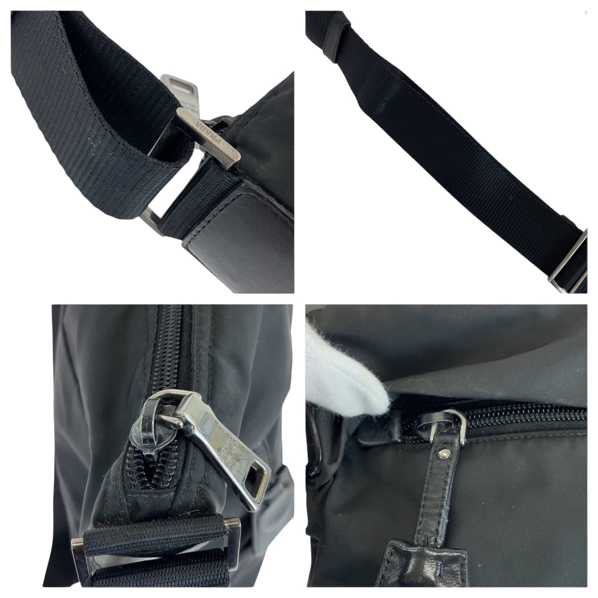 14868
PRADA プラダ テスート 三角ロゴプレート ブラック 黒 シルバー金具 BT0740 ショルダーバッグ ポシェット 男女兼用  メンズ