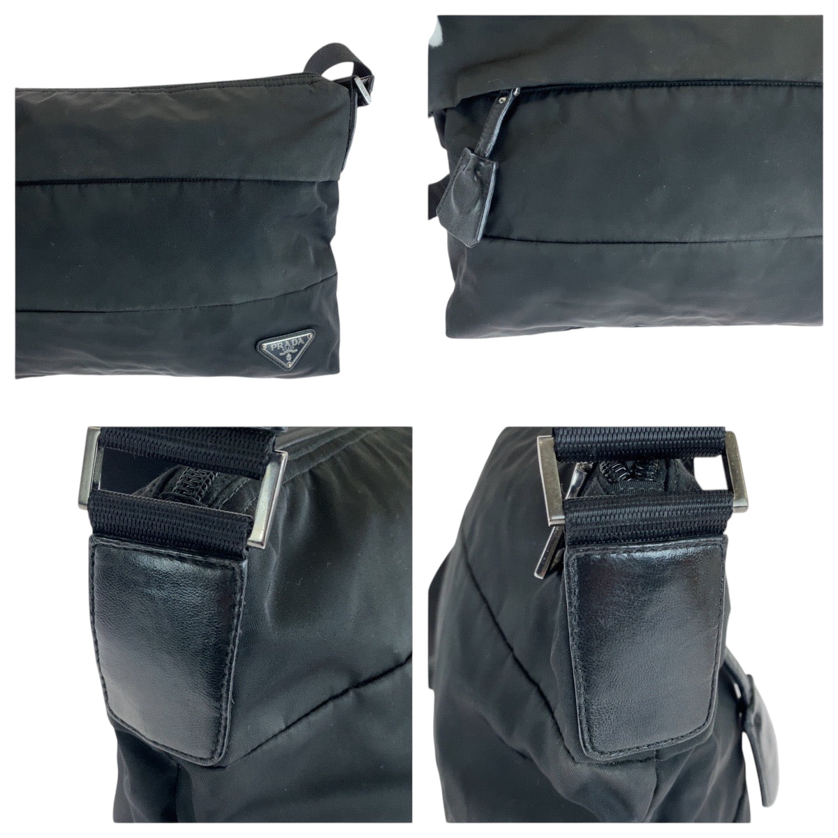 14868
PRADA プラダ テスート 三角ロゴプレート ブラック 黒 シルバー金具 BT0740 ショルダーバッグ ポシェット 男女兼用  メンズ