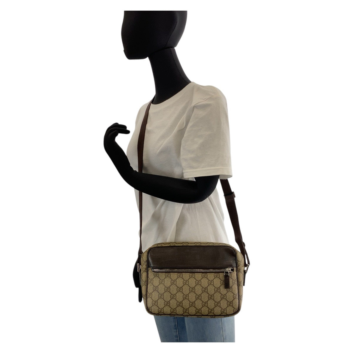 14869
GUCCI グッチ ブラウン ベージュ GGスプリームキャンバス / レザー 114291 斜め掛け ショルダーバッグ ポシェット  レディース
