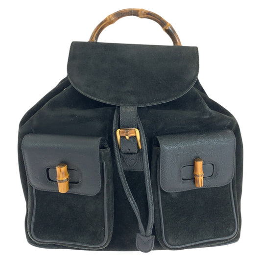 14870
GUCCI グッチ バンブー ブラック 黒 ゴールド金具 スウェード / レザー 003 2058 0016 リュック・デイパック バックパック  レディース ABP19