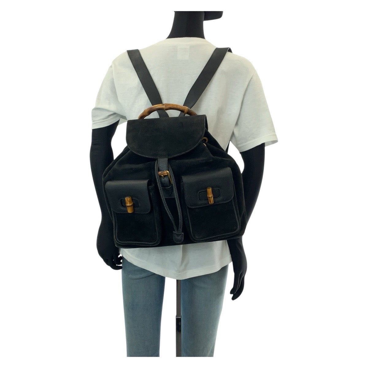 14870
GUCCI グッチ バンブー ブラック 黒 ゴールド金具 スウェード / レザー 003 2058 0016 リュック・デイパック バックパック  レディース ABP19