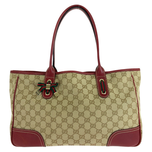 14872
GUCCI グッチ シェリーライン プリンシー ベージュ レッド ゴールド金具 GGキャンバス / レザー 163805 トートバッグ ショルダーバッグ  レディース ABP32