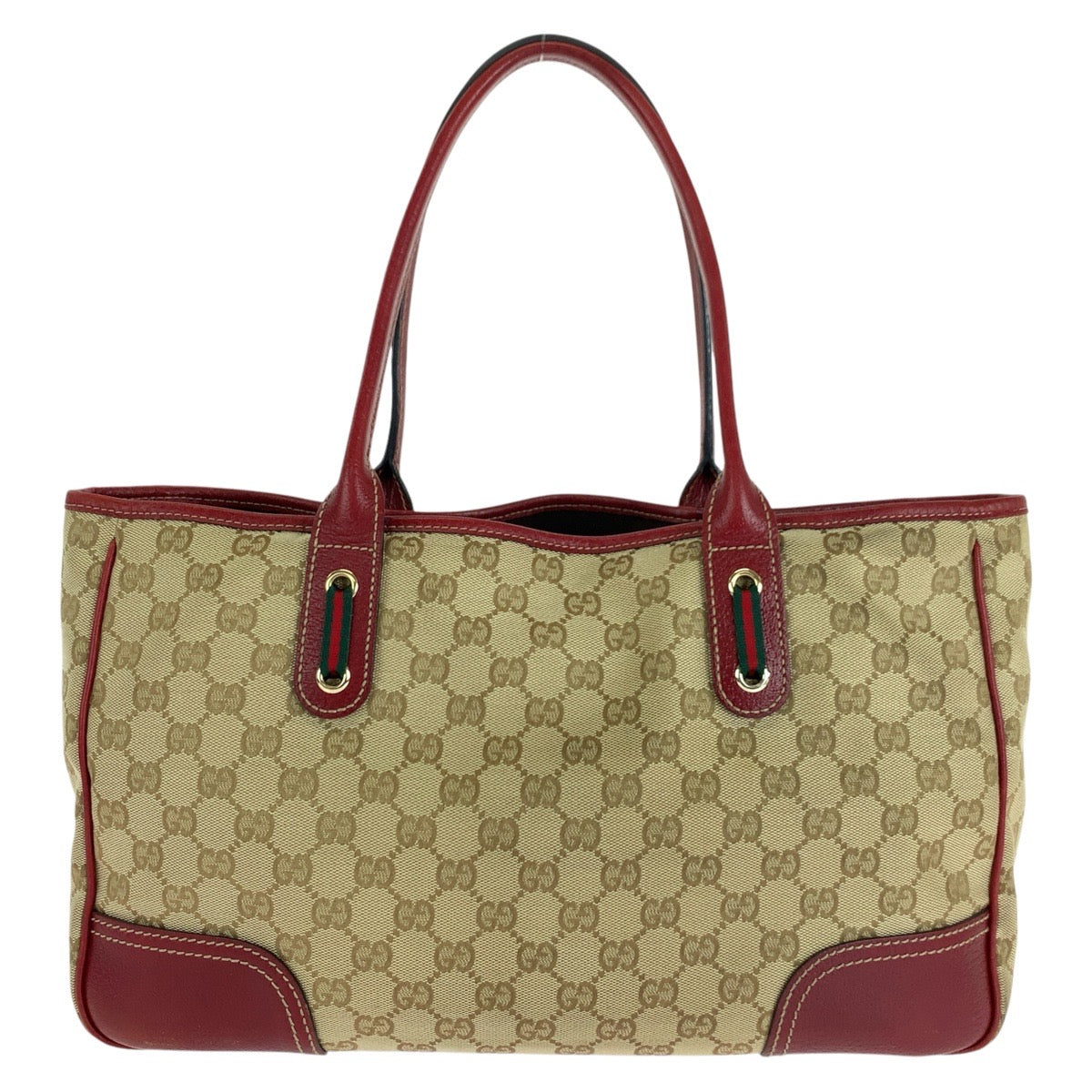 14872
GUCCI グッチ シェリーライン プリンシー ベージュ レッド ゴールド金具 GGキャンバス / レザー 163805 トートバッグ ショルダーバッグ  レディース ABP32