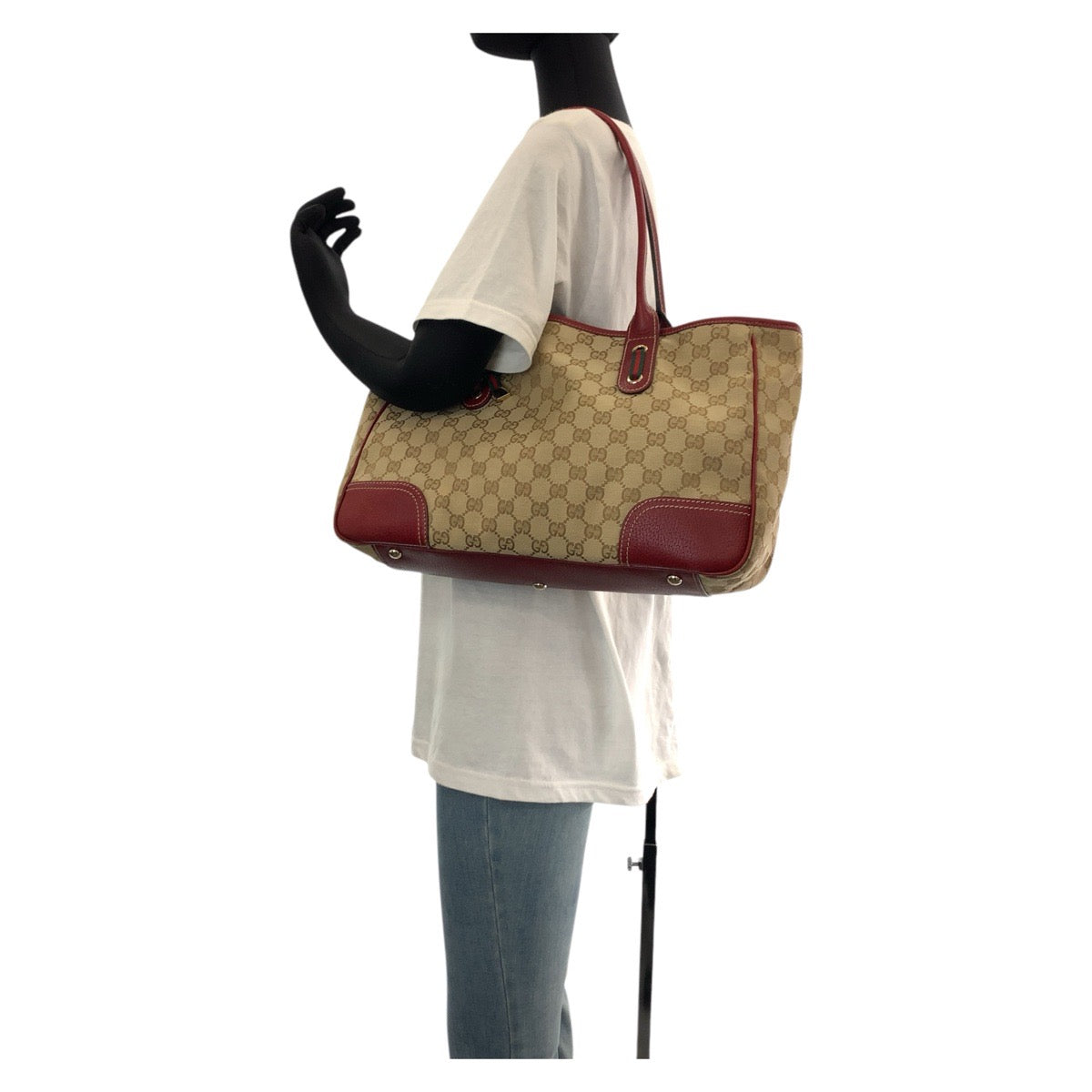 14872
GUCCI グッチ シェリーライン プリンシー ベージュ レッド ゴールド金具 GGキャンバス / レザー 163805 トートバッグ ショルダーバッグ  レディース ABP32