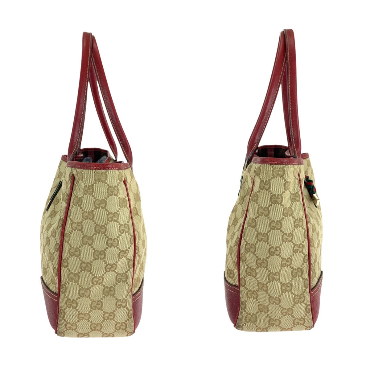 14872
GUCCI グッチ シェリーライン プリンシー ベージュ レッド ゴールド金具 GGキャンバス / レザー 163805 トートバッグ ショルダーバッグ  レディース ABP32