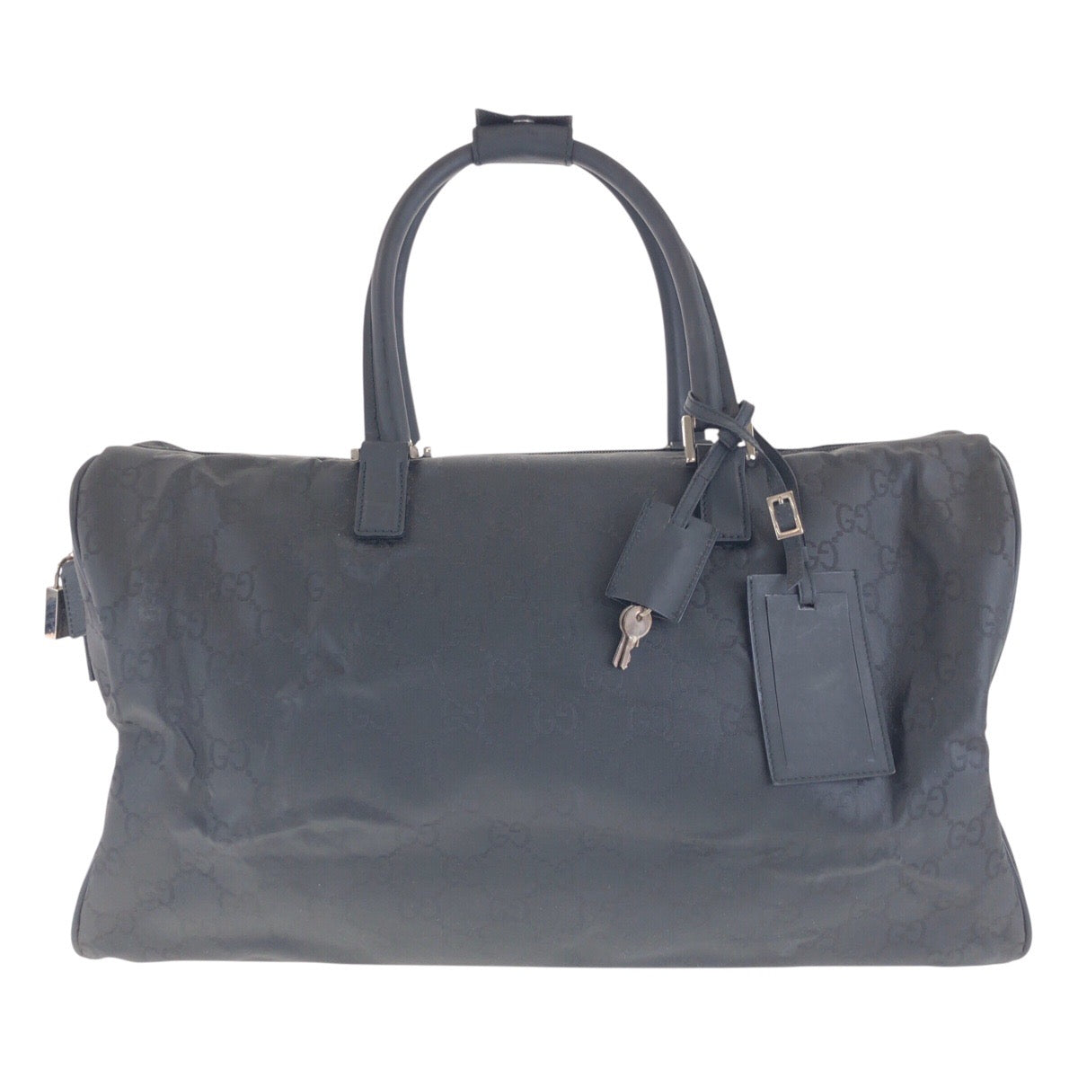 14874
GUCCI グッチ ブラック 黒 シルバー金具 GGキャンバス / レザー ボストンバッグ 男女兼用  メンズ
