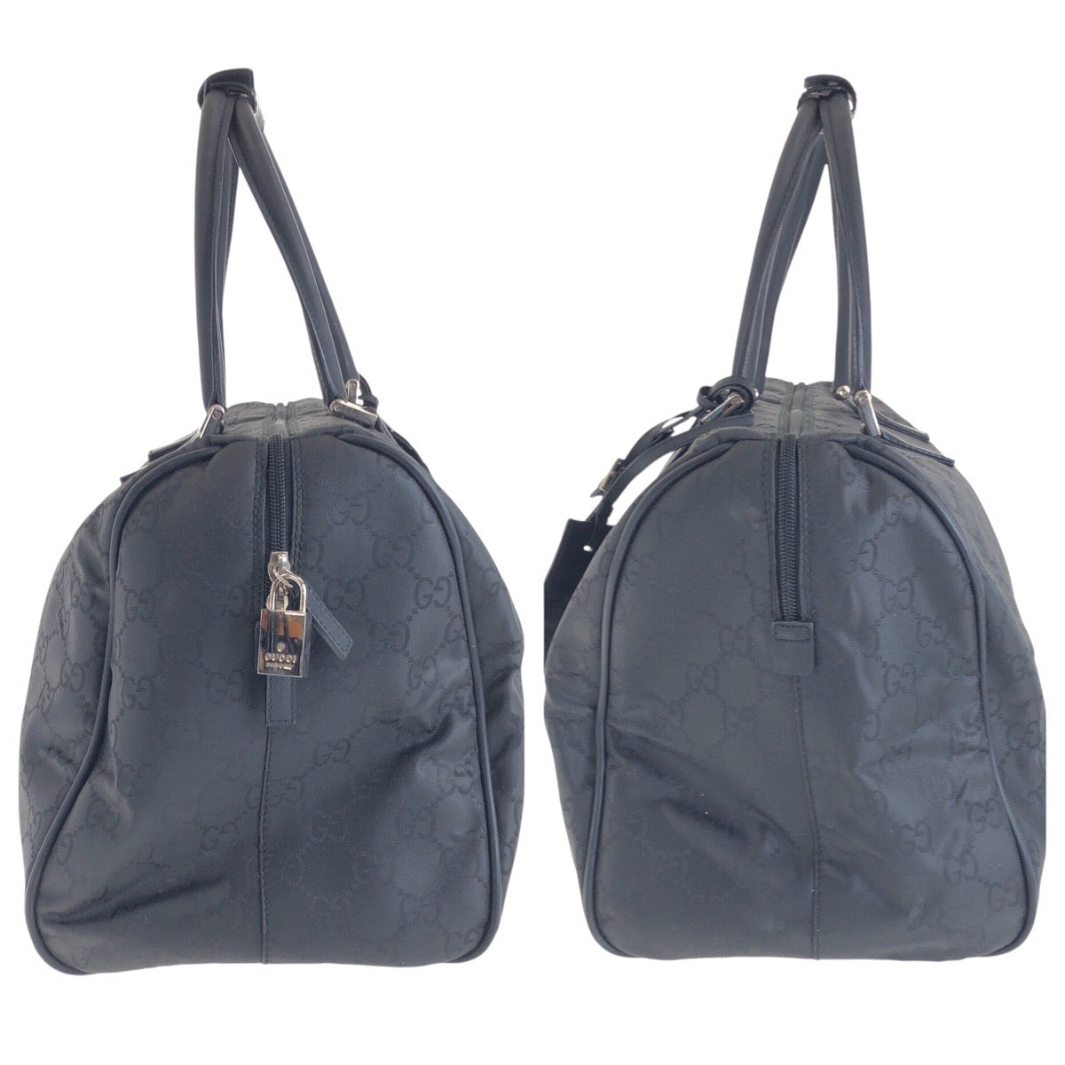 14874
GUCCI グッチ ブラック 黒 シルバー金具 GGキャンバス / レザー ボストンバッグ 男女兼用  メンズ