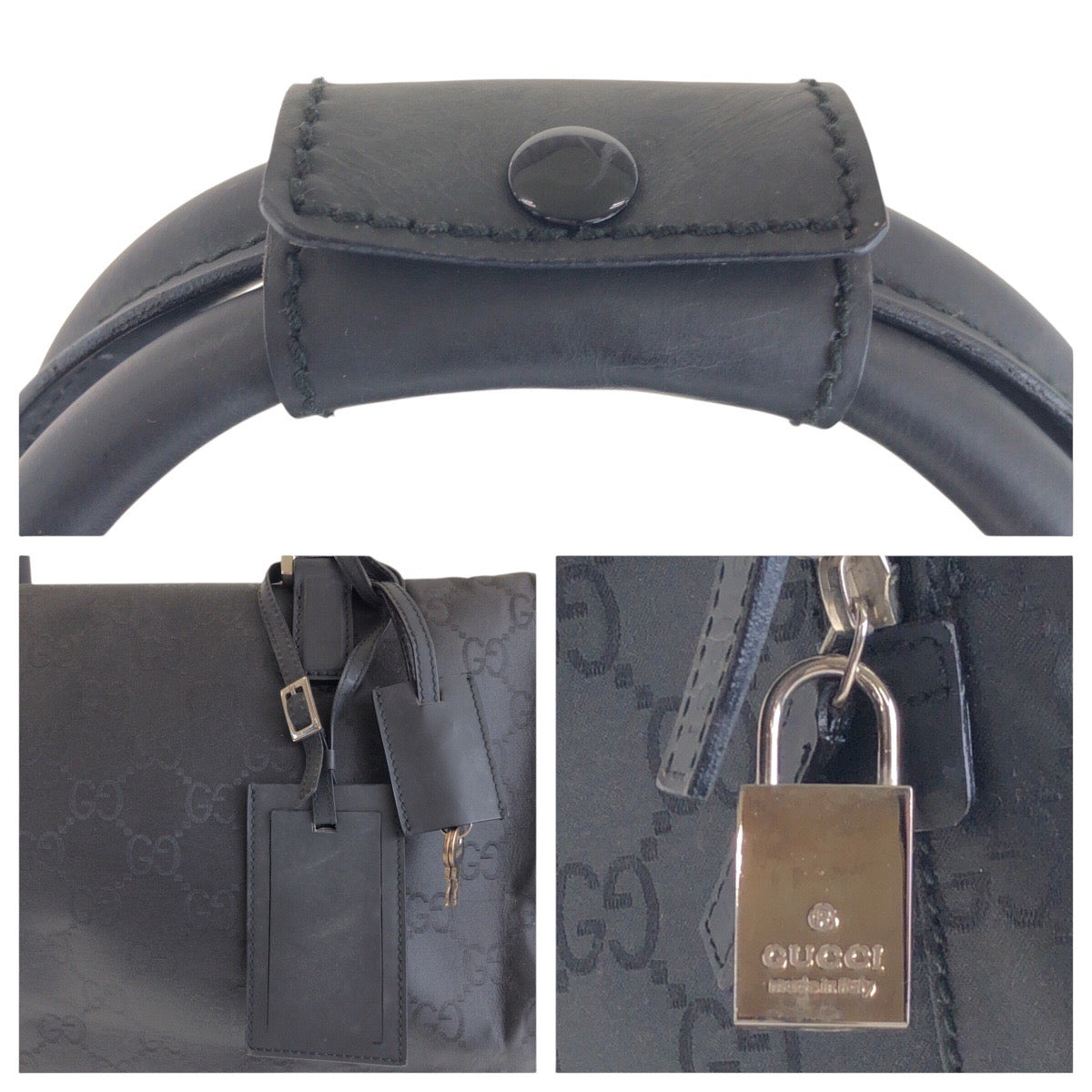14874
GUCCI グッチ ブラック 黒 シルバー金具 GGキャンバス / レザー ボストンバッグ 男女兼用  メンズ