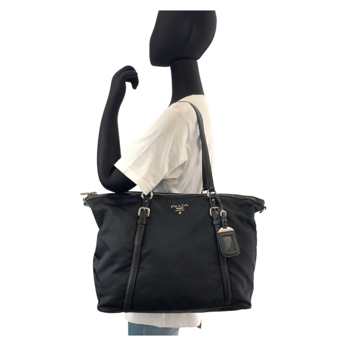 14876
PRADA プラダ テスート ブラック 黒 シルバー金具 ナイロン トートバッグ ショルダーバッグ  レディース