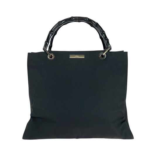 14877
GUCCI グッチ バンブー ブラック 黒 シルバー金具 ナイロン / バンブー 002 1010 トートバッグ ショルダーバッグ  レディース