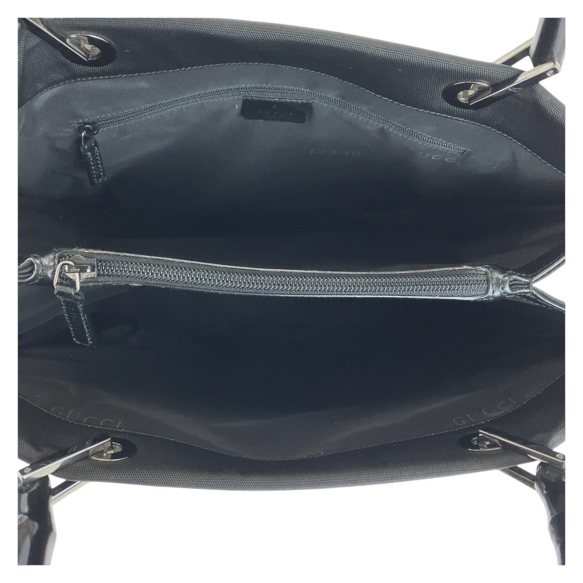 14877
GUCCI グッチ バンブー ブラック 黒 シルバー金具 ナイロン / バンブー 002 1010 トートバッグ ショルダーバッグ  レディース