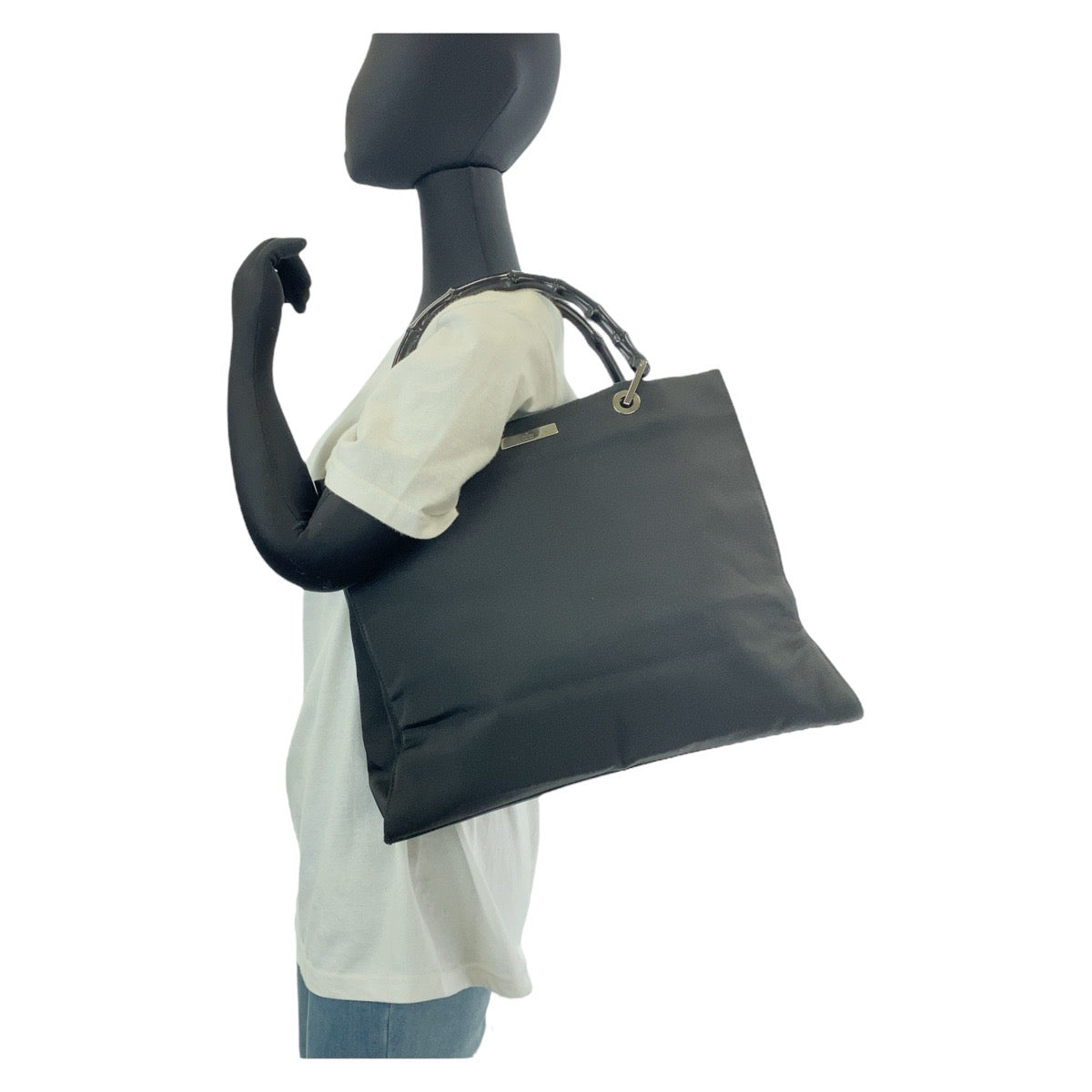 14877
GUCCI グッチ バンブー ブラック 黒 シルバー金具 ナイロン / バンブー 002 1010 トートバッグ ショルダーバッグ  レディース