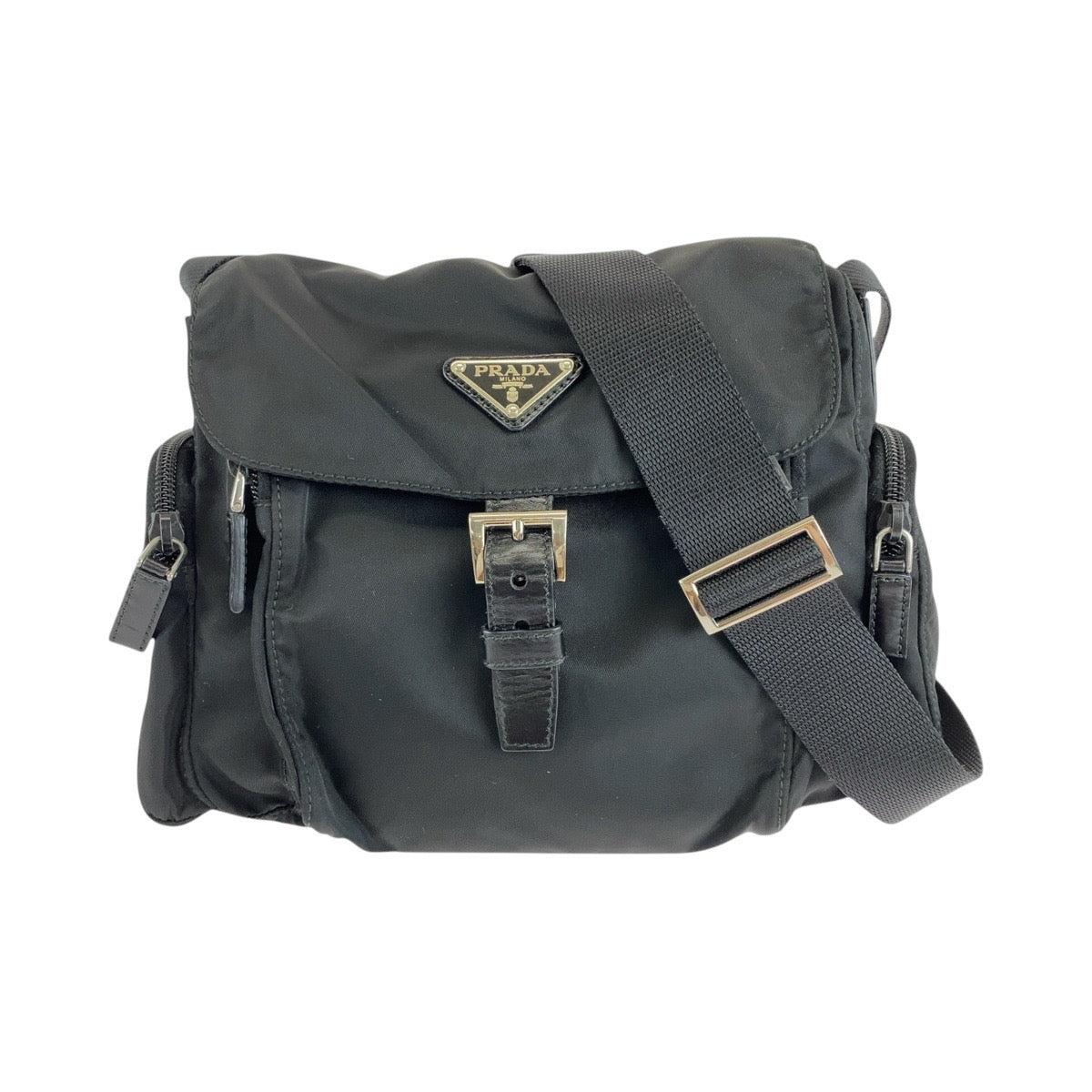 14878
PRADA プラダ テスート 三角ロゴプレート ブラック 黒 シルバー金具 ナイロン ショルダーバッグ メッセンジャーバッグ  レディース