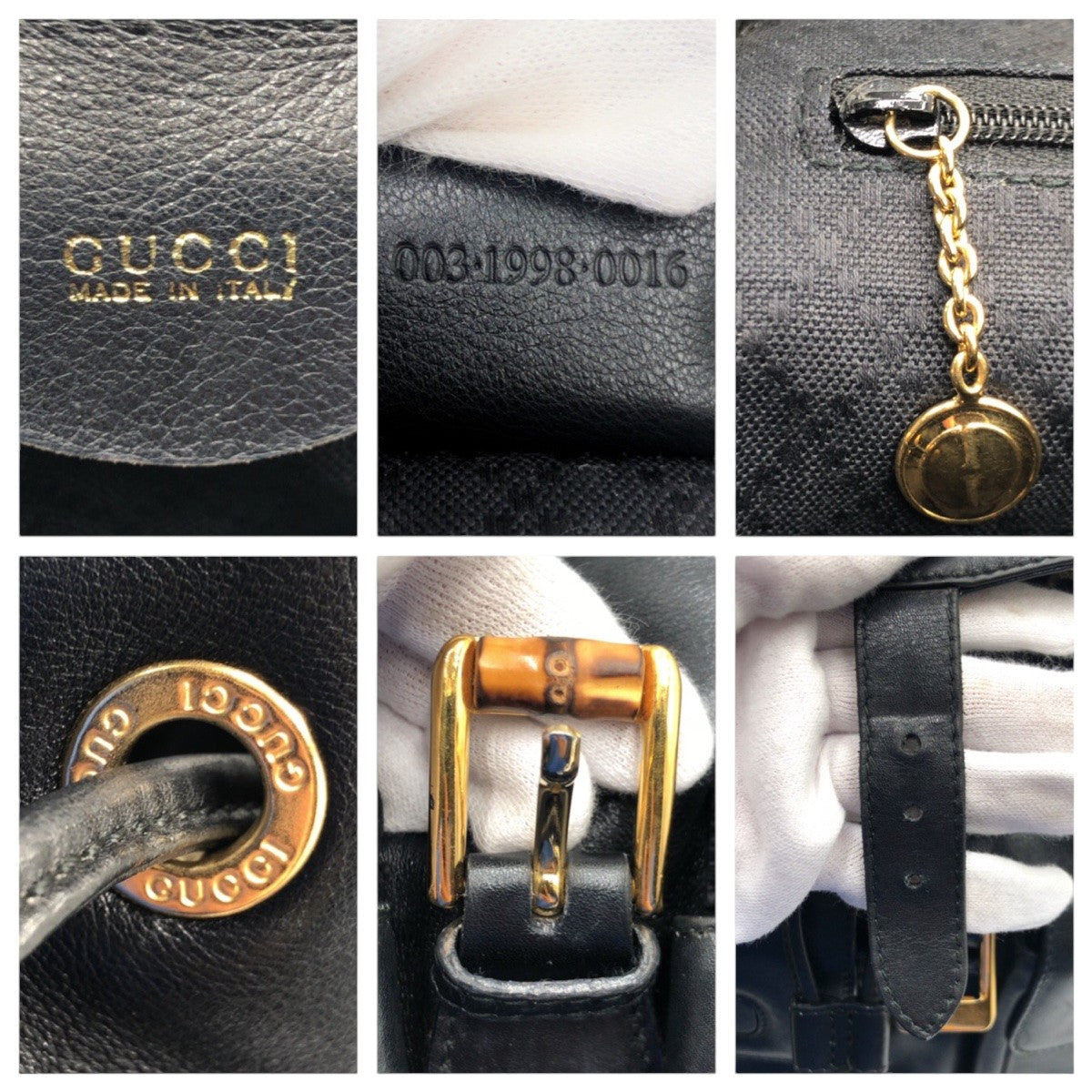 14879
GUCCI グッチ バンブー ブラック 黒 レザー 003 1998 0016 リュック バックパック 男女兼用  レディース AB40
