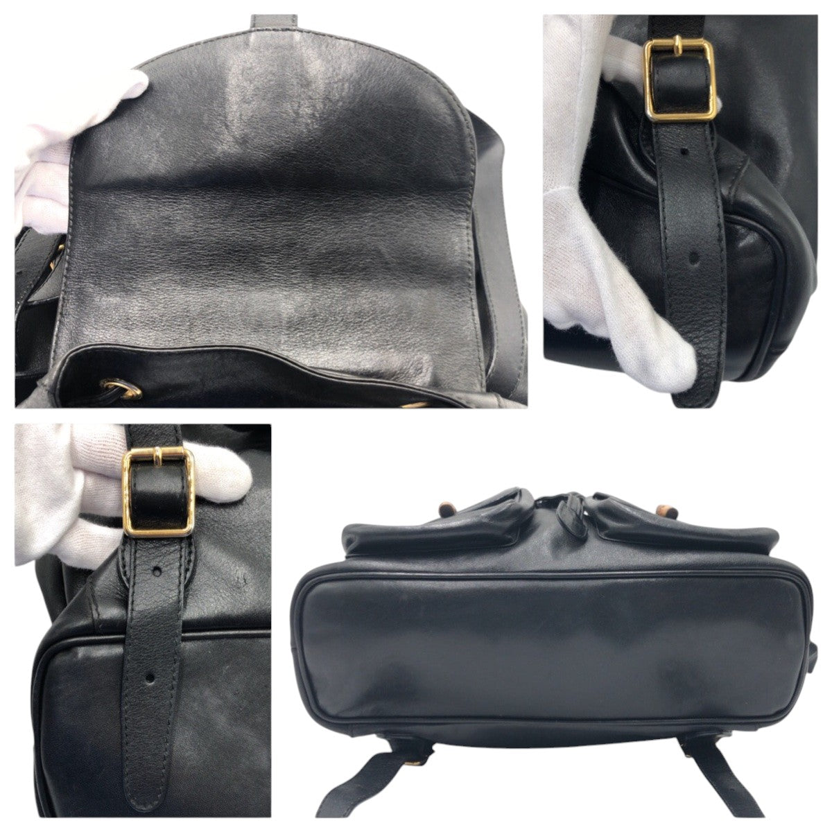 14879
GUCCI グッチ バンブー ブラック 黒 レザー 003 1998 0016 リュック バックパック 男女兼用  レディース AB40