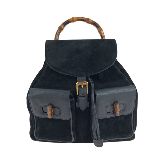 14880
GUCCI グッチ ヴィンテージ バンブー ブラック 黒 ゴールド金具 スウェード / レザー 003 2058 リュックサック バックパック  レディース ABP32