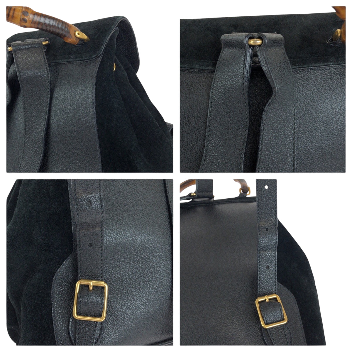 14880
GUCCI グッチ ヴィンテージ バンブー ブラック 黒 ゴールド金具 スウェード / レザー 003 2058 リュックサック バックパック  レディース ABP32