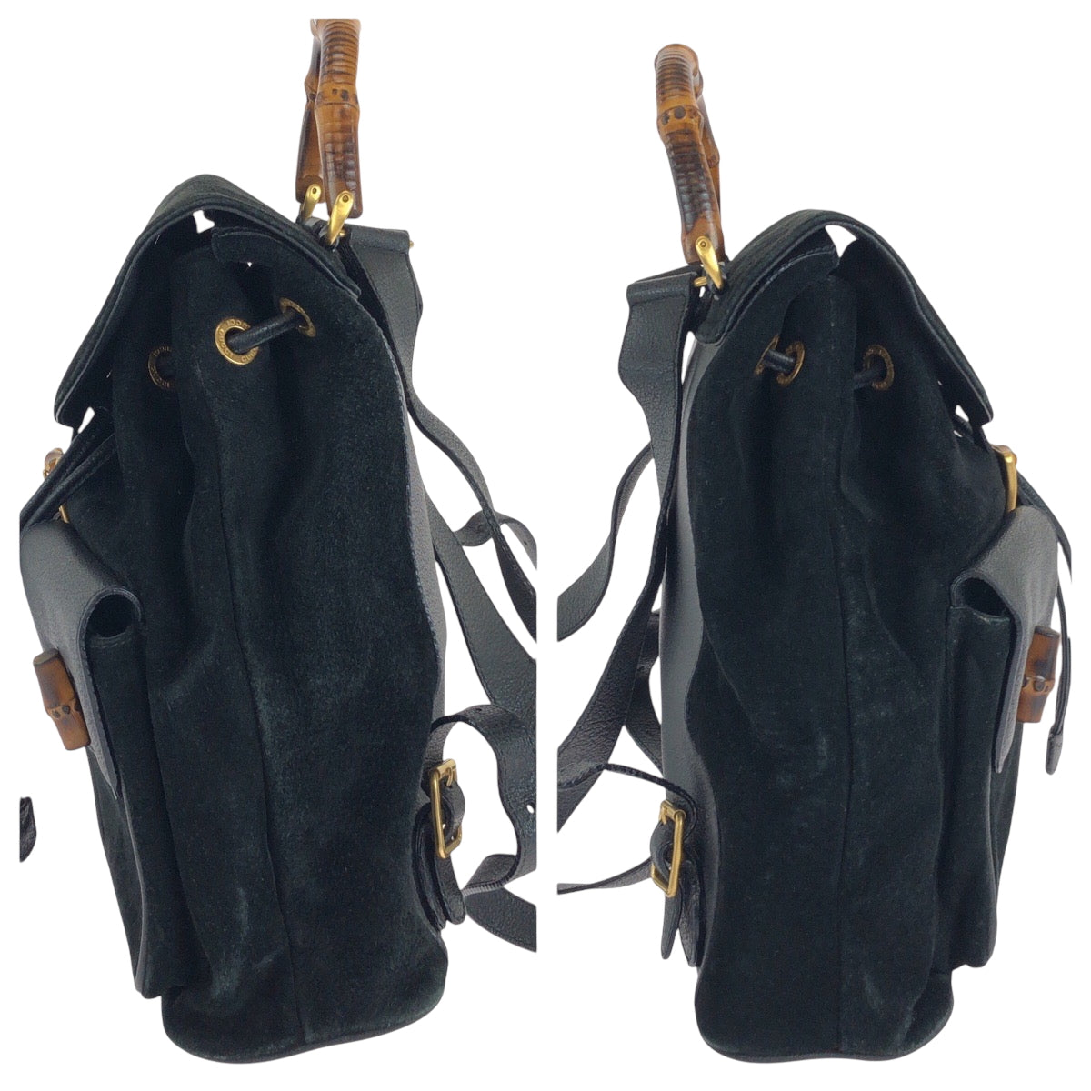 14880
GUCCI グッチ ヴィンテージ バンブー ブラック 黒 ゴールド金具 スウェード / レザー 003 2058 リュックサック バックパック  レディース ABP32