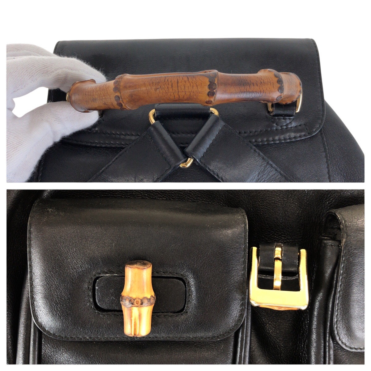 14881
GUCCI グッチ バンブー ブラック 黒 ゴールド金具 レザー 003 2058 0016 リュック・デイパック バックパック  レディース ABP30