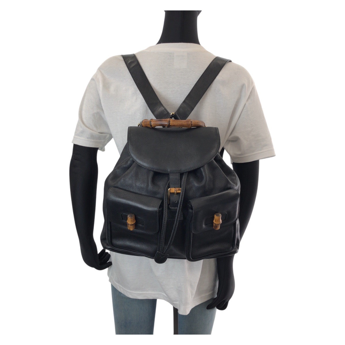 14881
GUCCI グッチ バンブー ブラック 黒 ゴールド金具 レザー 003 2058 0016 リュック・デイパック バックパック  レディース ABP30