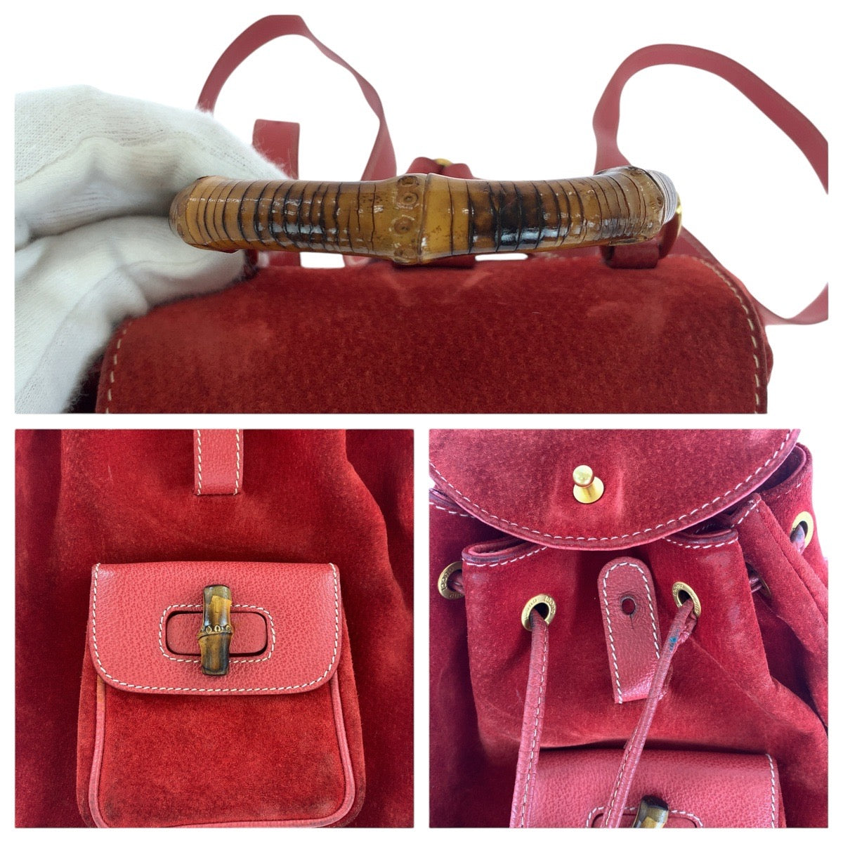 14882
GUCCI グッチ バンブー レッド ゴールド金具 スウェード / レザー 003 1956 0030 リュック・デイパック バックパック  レディース AB21